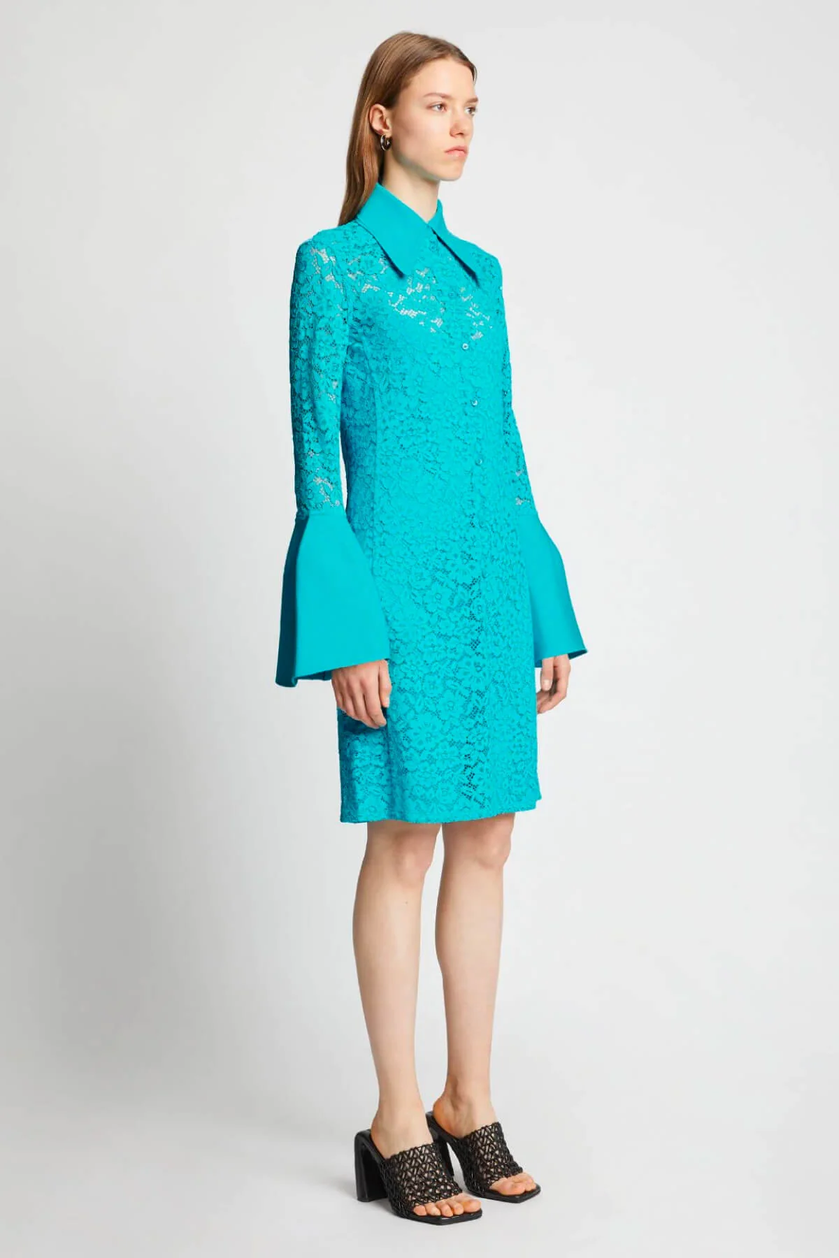Proenza Schouler Stretch Lace Shirt Dress - Cyan - Image 4