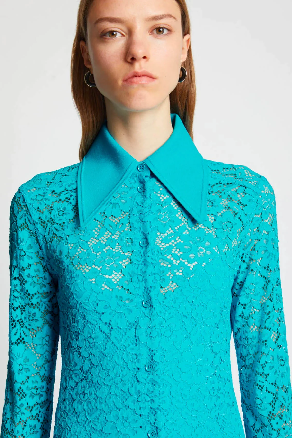 Proenza Schouler Stretch Lace Shirt Dress - Cyan - Image 5