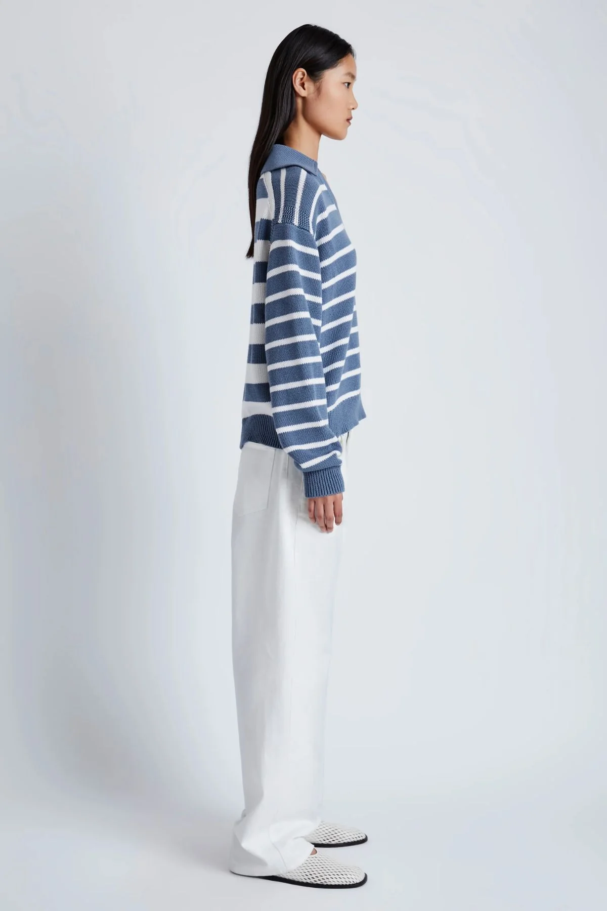 Proenza Schouler White Label Stripe Murphy Knit Sweater - Slate/ Chalk - Image 4