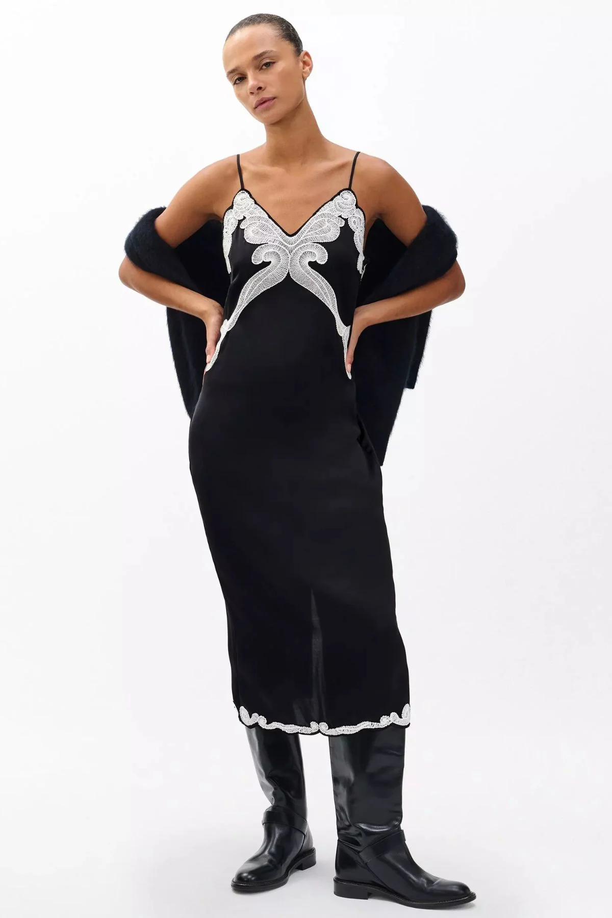 Rag & Bone Ann Embroidered Slip Dress - Black - Image 2