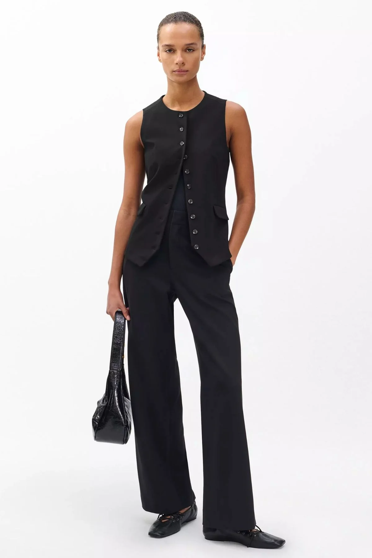 Rag & Bone Irina Ponte Long Vest - Black - Image 2