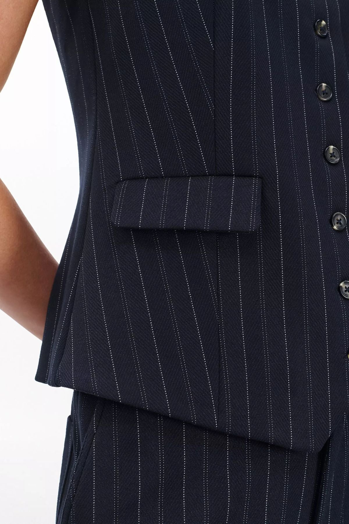 Rag & Bone Irina Ponte Long Vest - Navy Multi - Image 4