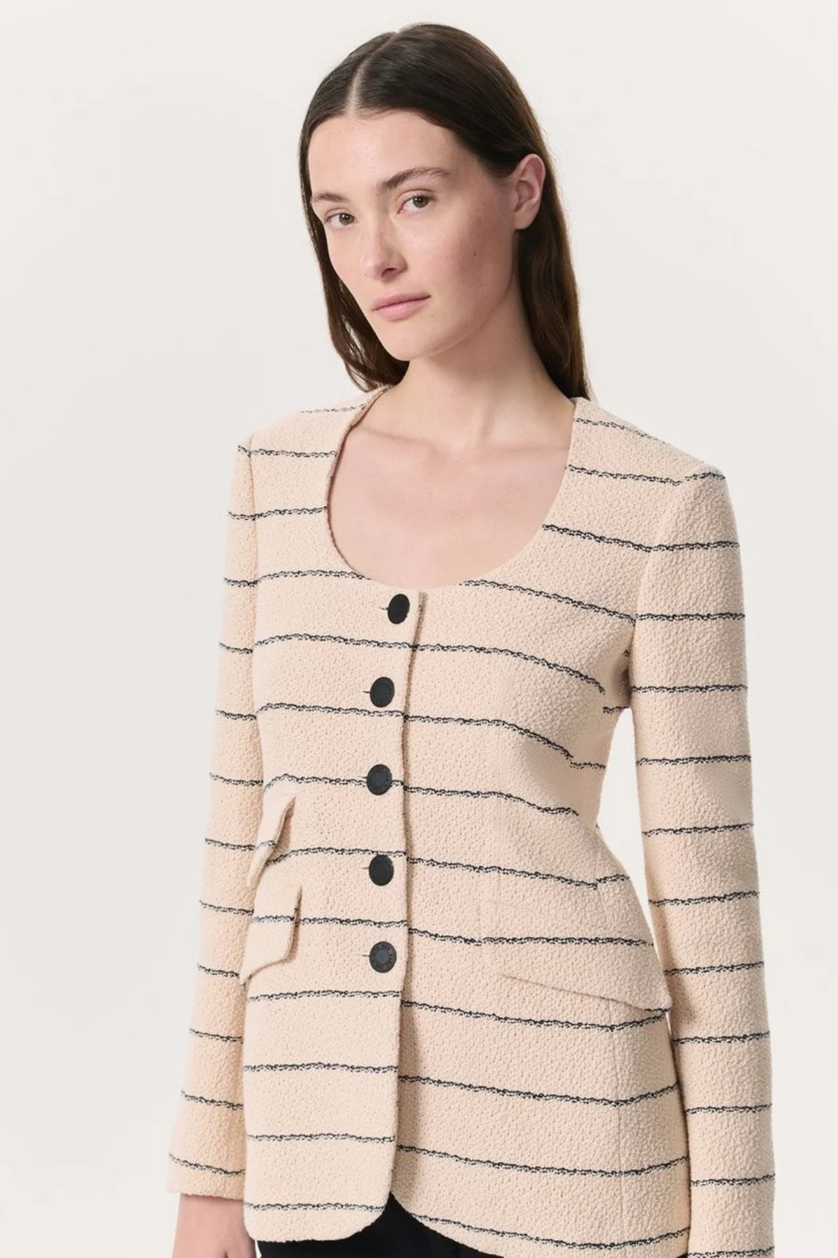 Rag & Bone Roslyn Tweed Blazer - Cream Stripe - Image 3