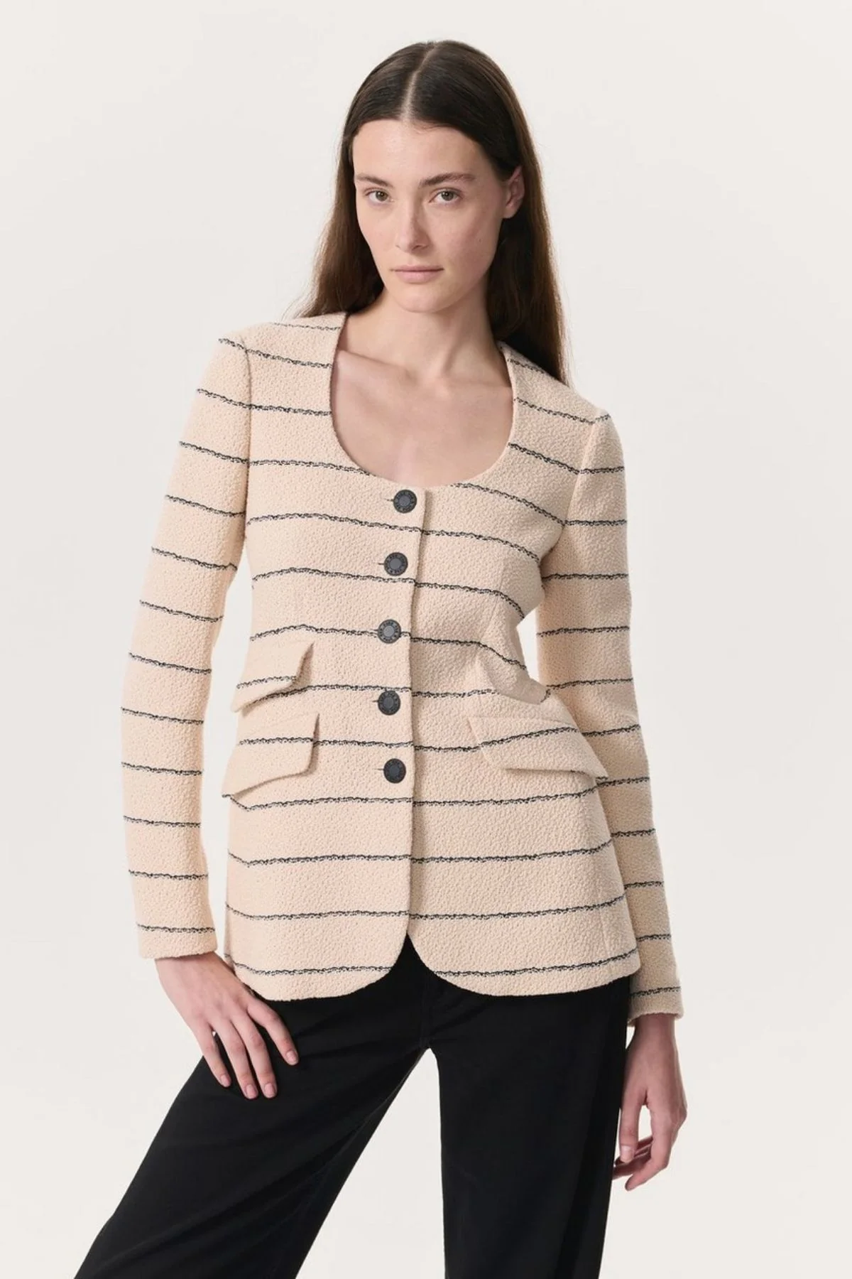 Rag & Bone Roslyn Tweed Blazer - Cream Stripe - Image 5