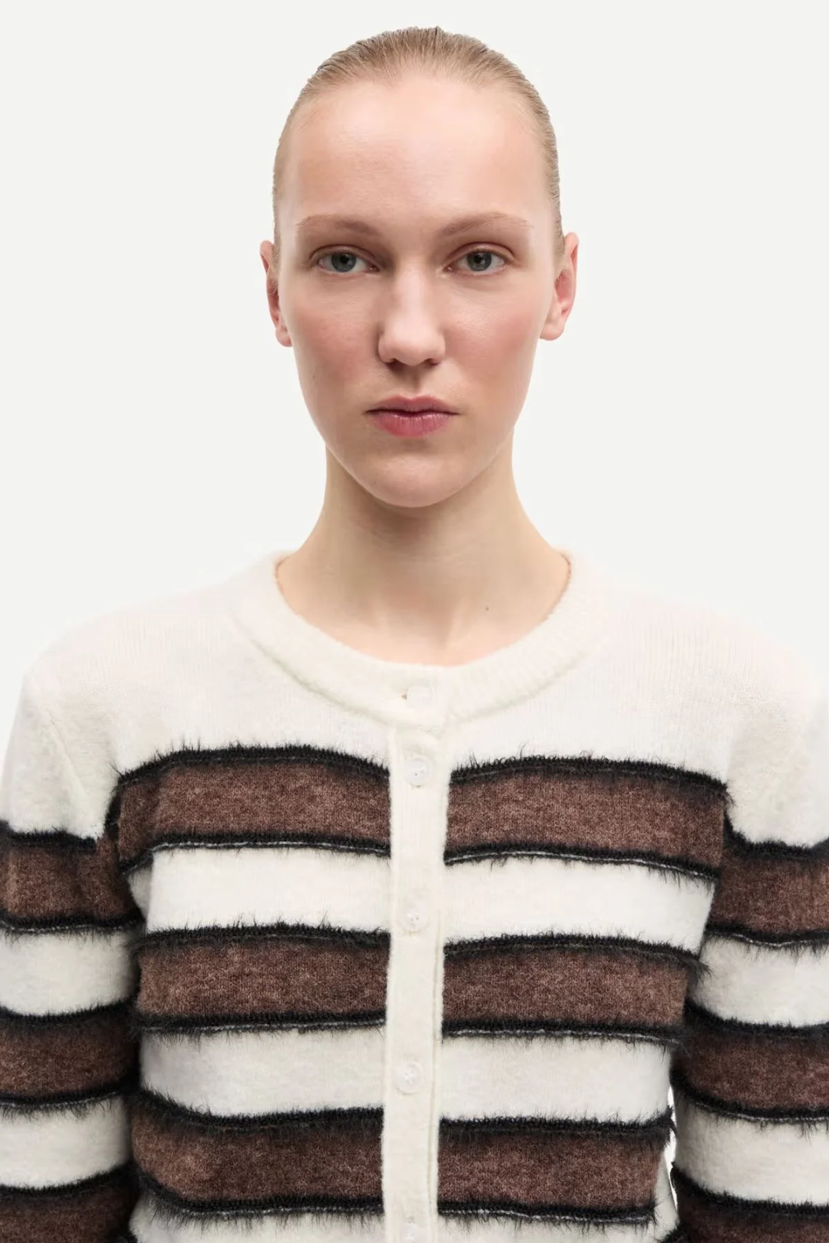 Samsøe Samsøe Sacian Cardigan - Coffee Stripe - Image 4