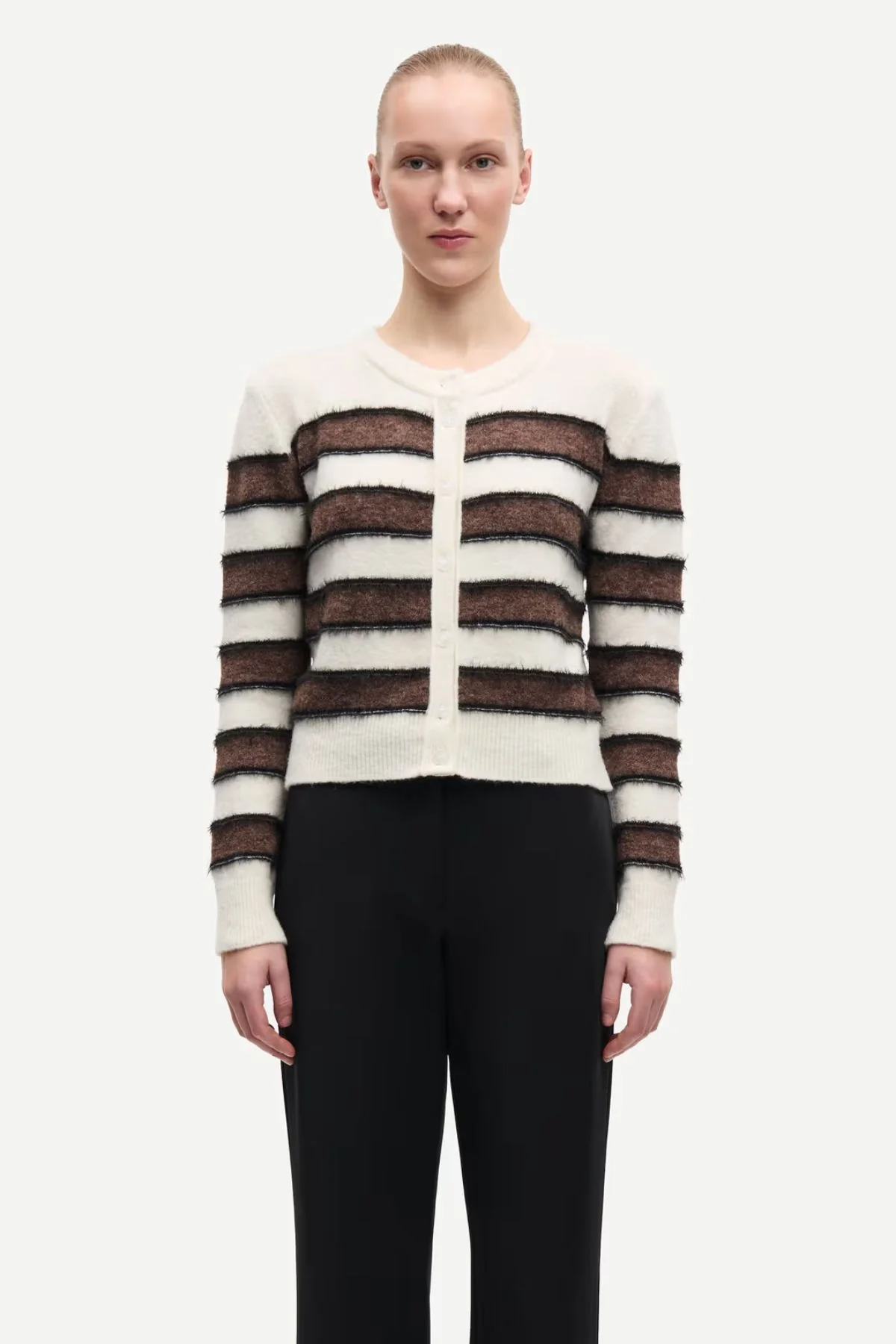Samsøe Samsøe Sacian Cardigan - Coffee Stripe - Image 5