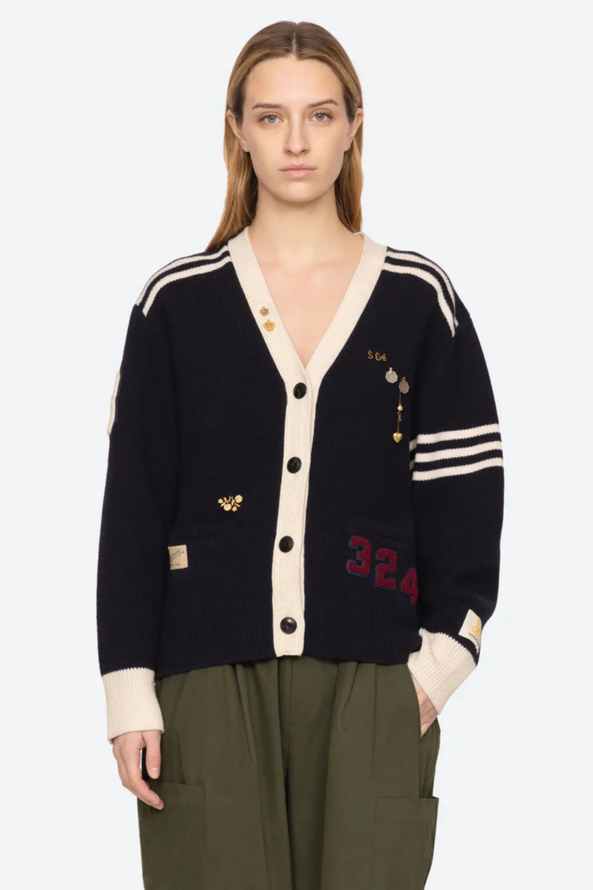 Sea NY Arther Varsity Cardigan - Navy - Image 4