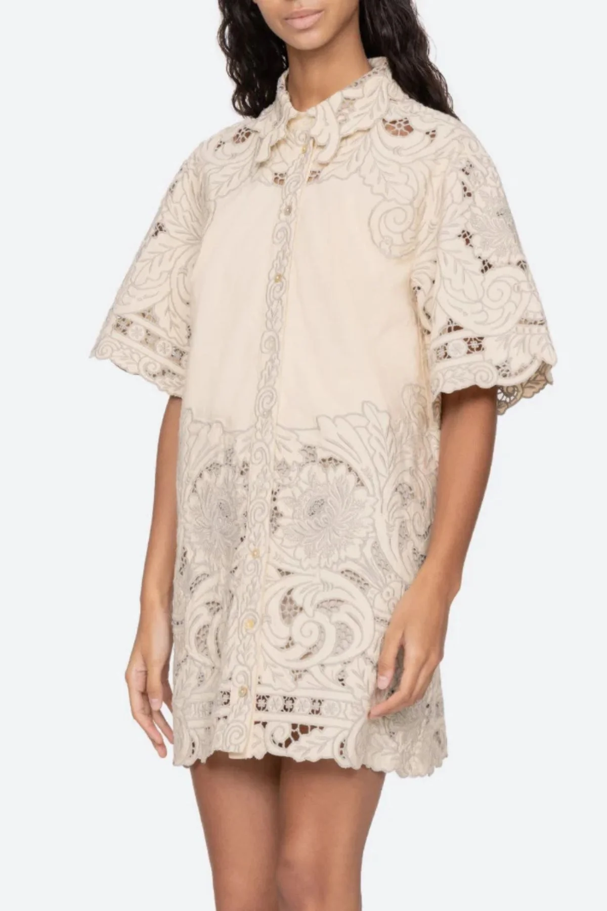 Sea NY Ceci Embroidery Shirt Dress - Cream