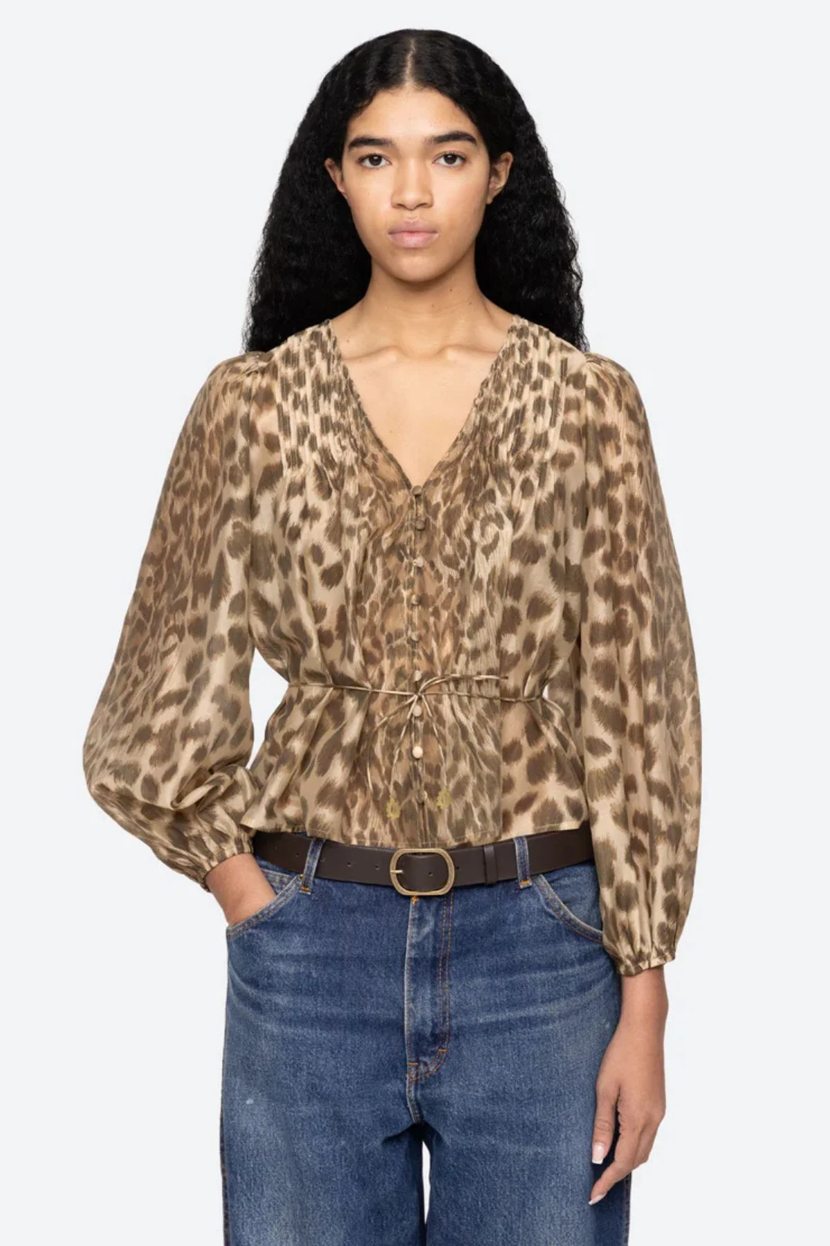 Sea NY Claude Leopard Print Top - Cream - Image 4