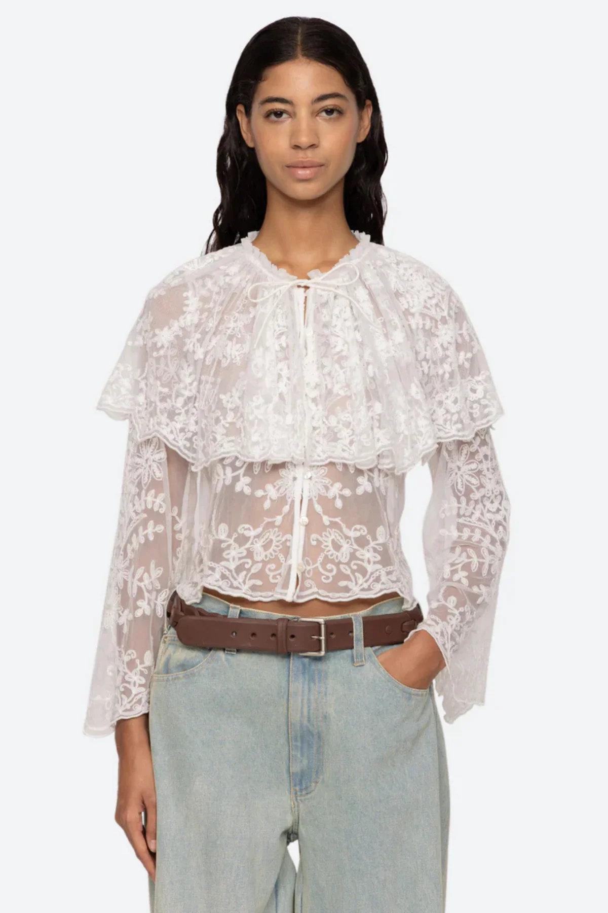 Sea NY Marja Embroidery Capelet Blouse - Pearl - Image 2