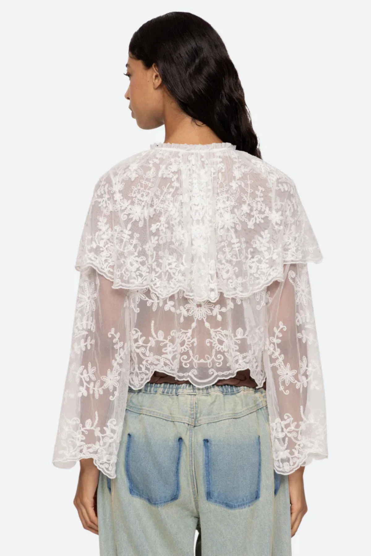 Sea NY Marja Embroidery Capelet Blouse - Pearl - Image 3