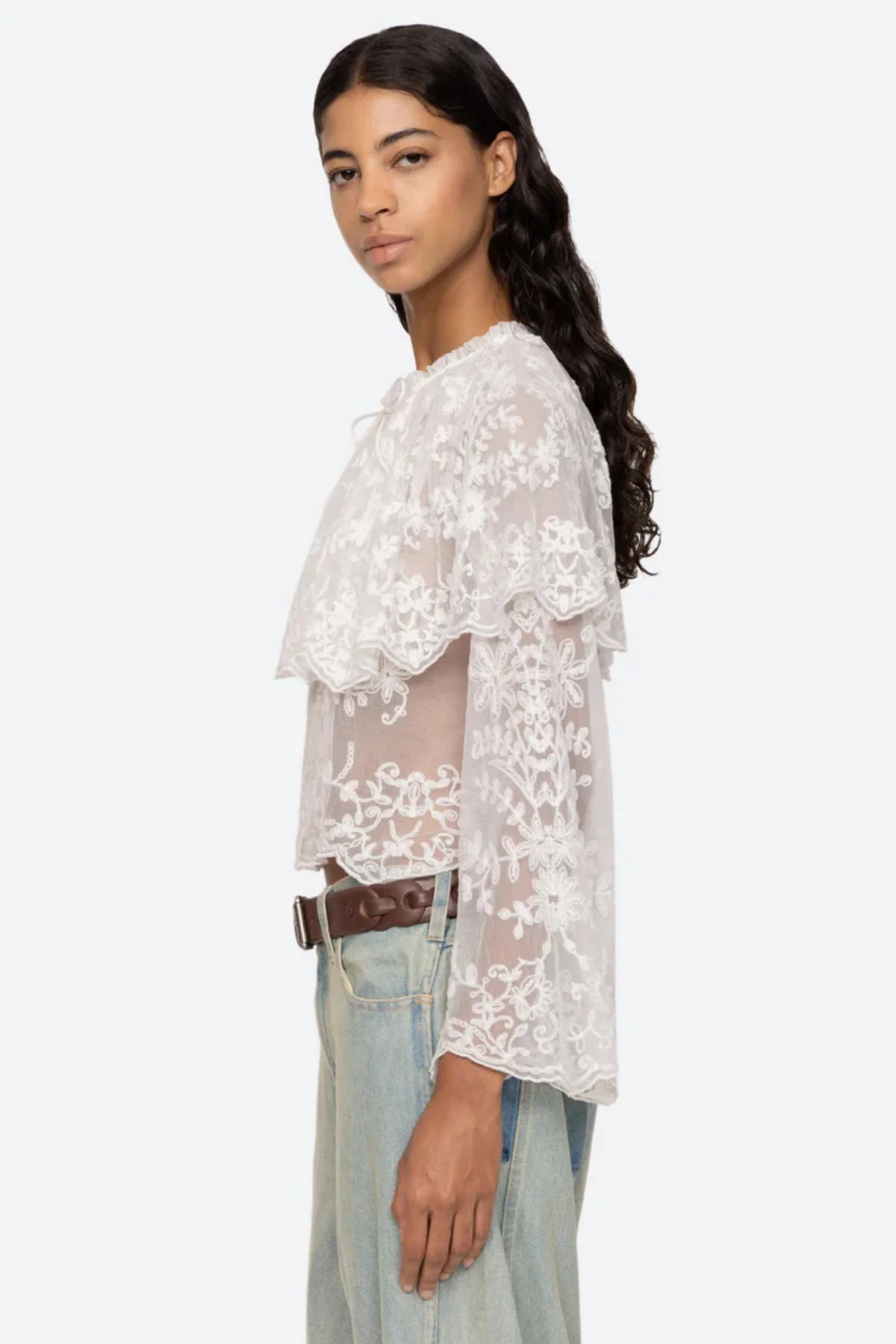 Sea NY Marja Embroidery Capelet Blouse - Pearl - Image 4