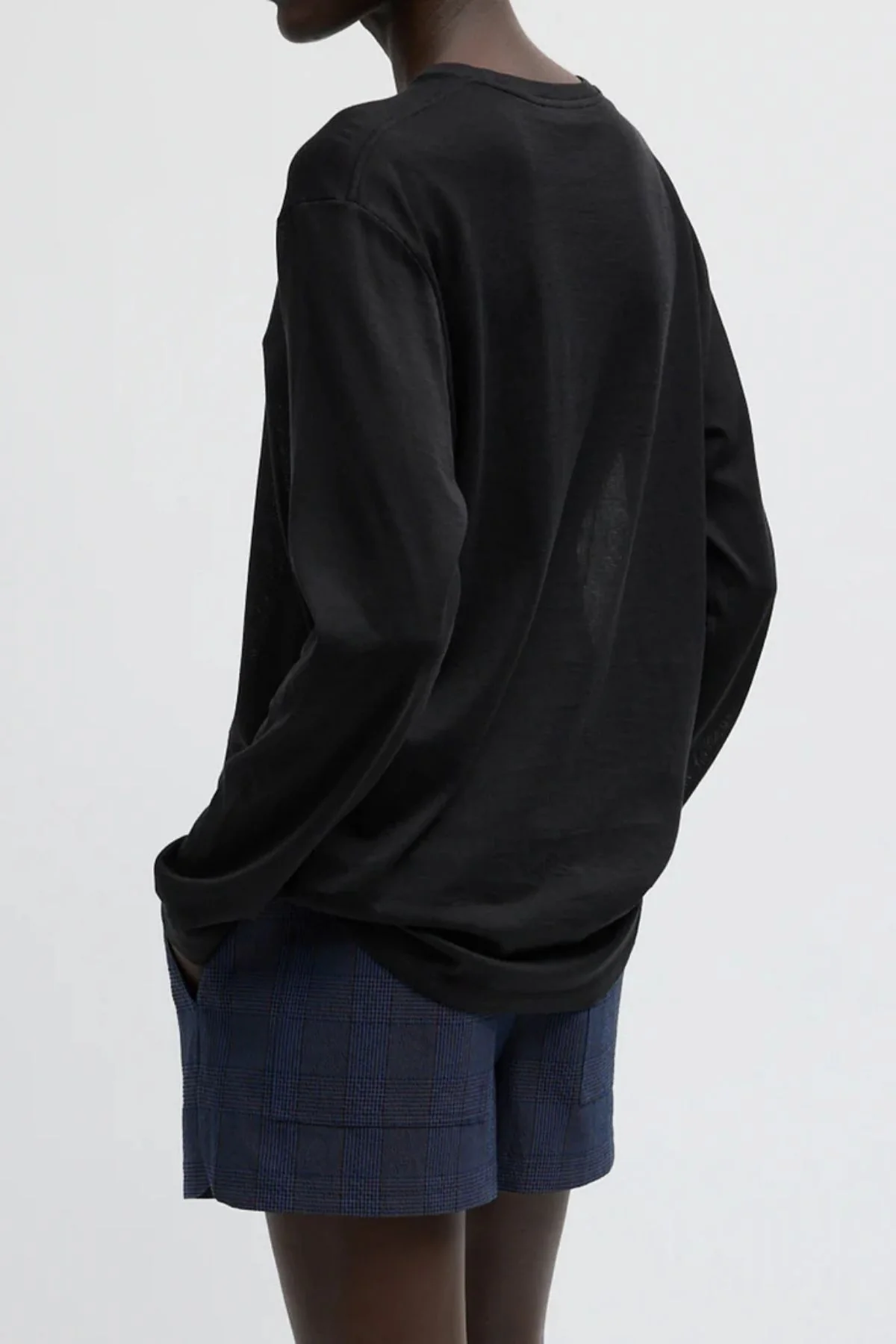 Tibi Sheer Crepe Knit Unisex LS Tee - Black - Image 2