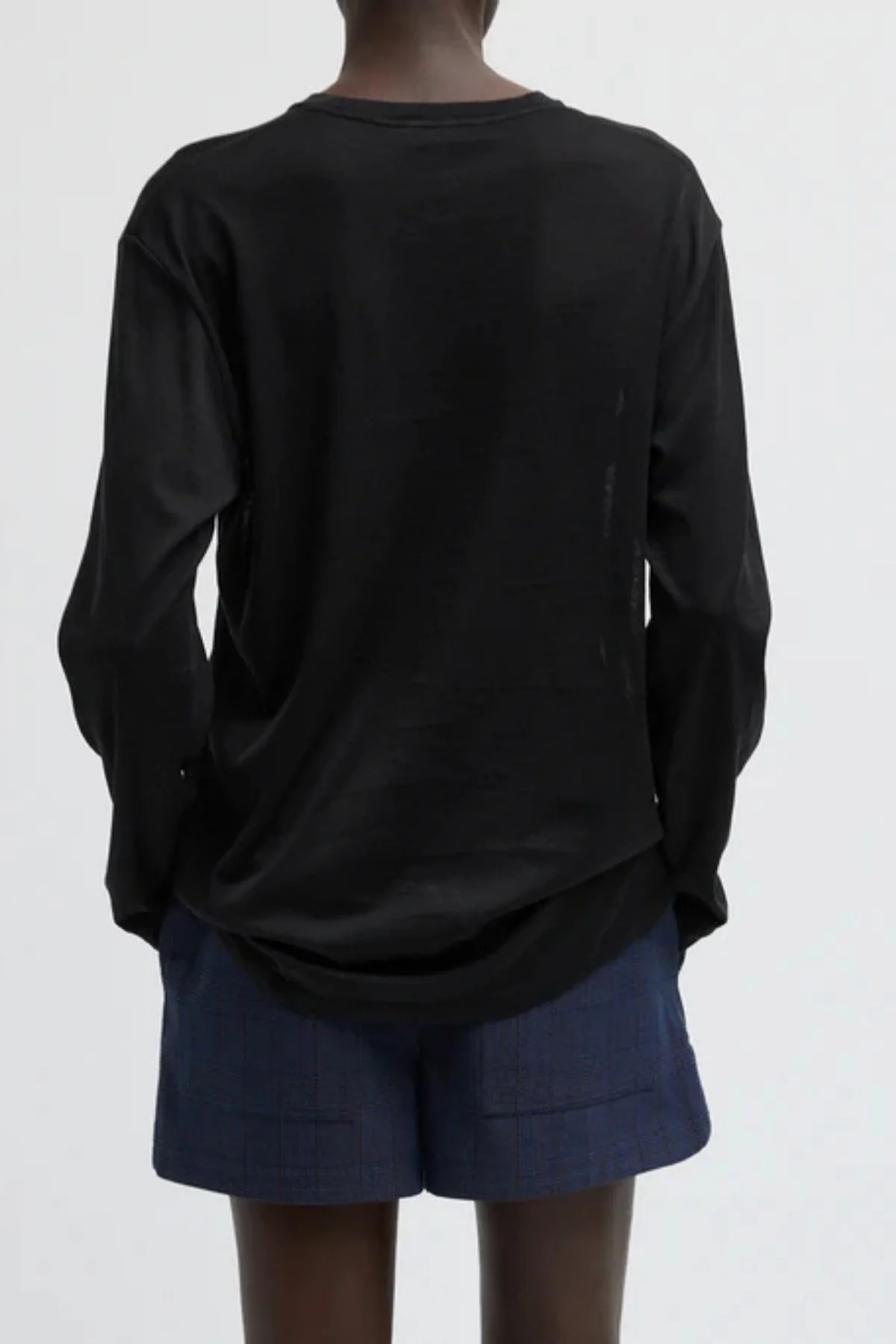 Tibi Sheer Crepe Knit Unisex LS Tee - Black - Image 3