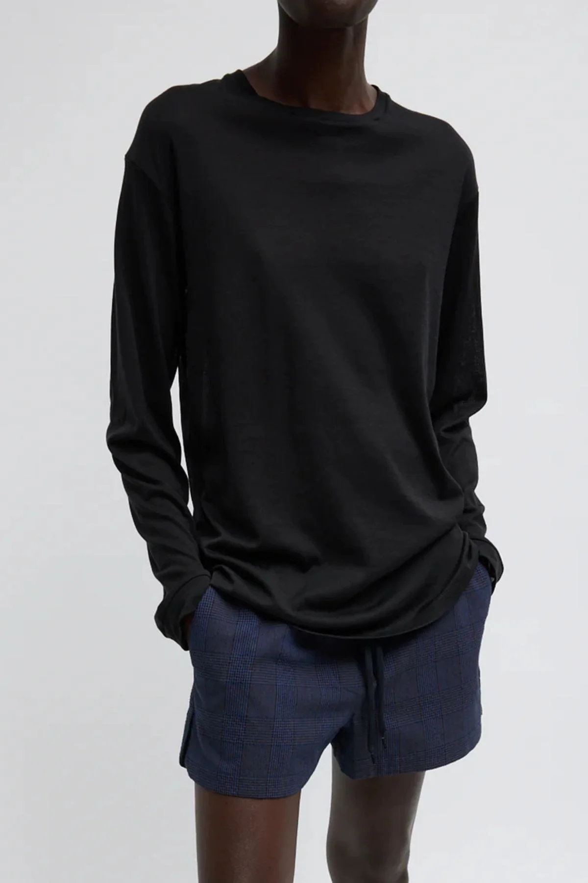 Tibi Sheer Crepe Knit Unisex LS Tee - Black - Image 5