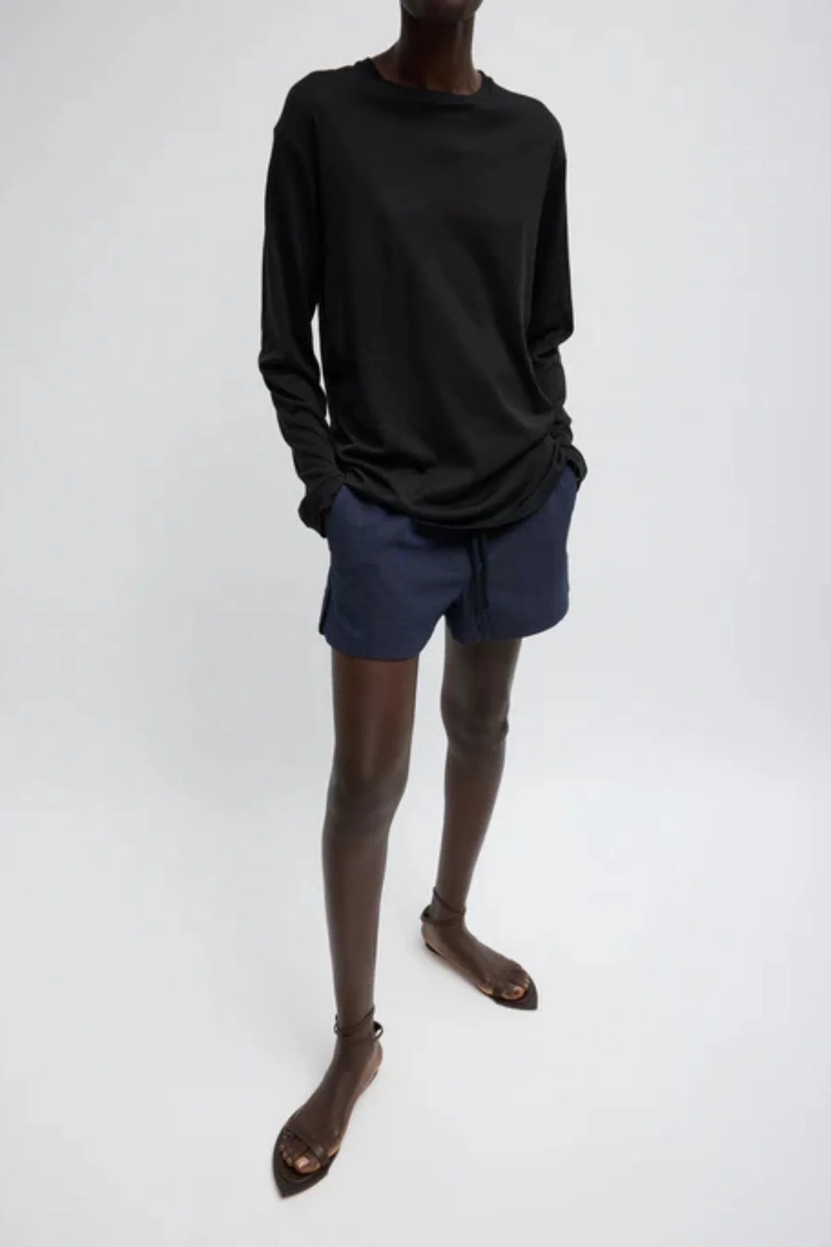 Tibi Sheer Crepe Knit Unisex LS Tee - Black - Image 6