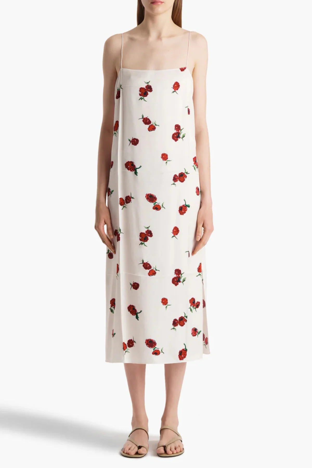 KHAITE Sicily Dress - Raspberry/ Cream - Image 2