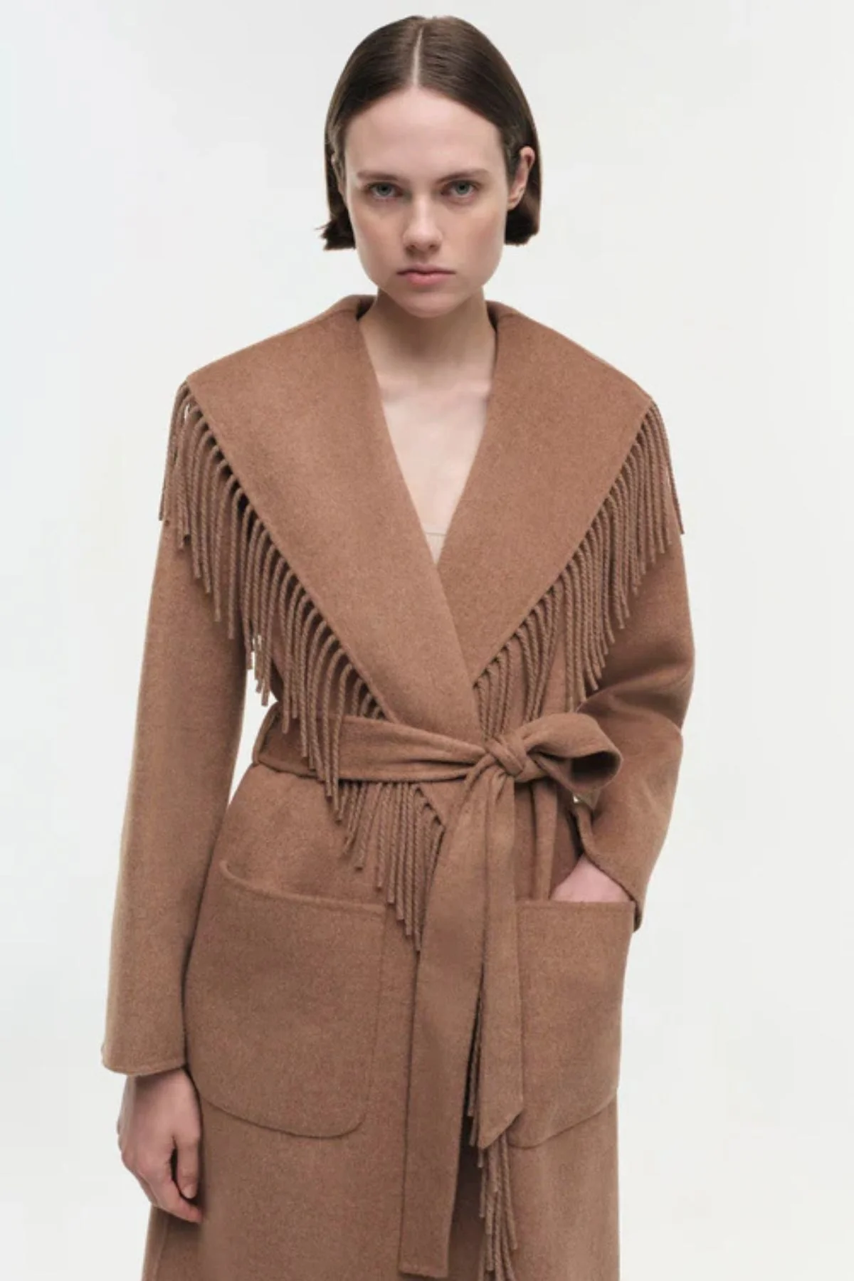 Simkhai Carrie Fringe Robe Coat - Camel - Image 5