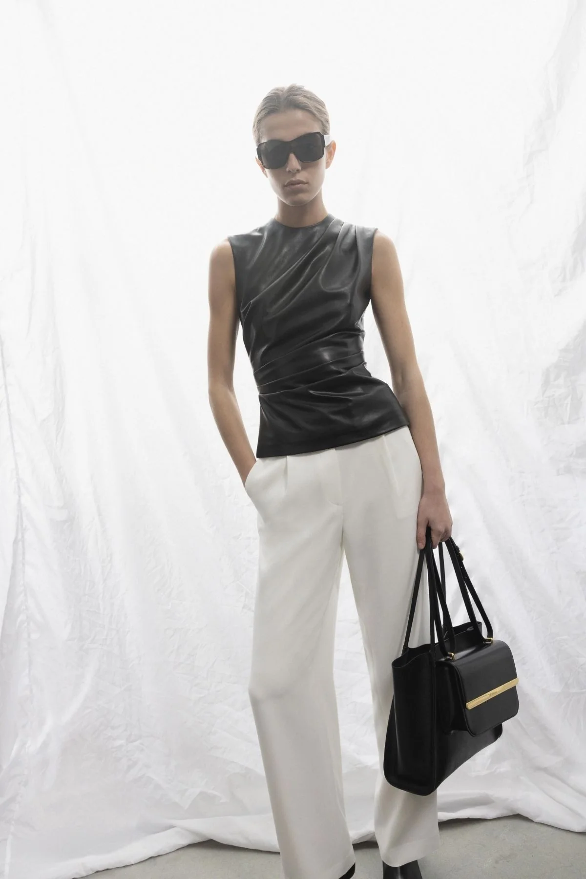 Simkhai Wynter Short Sleeve Draped Top - Black - Image 7