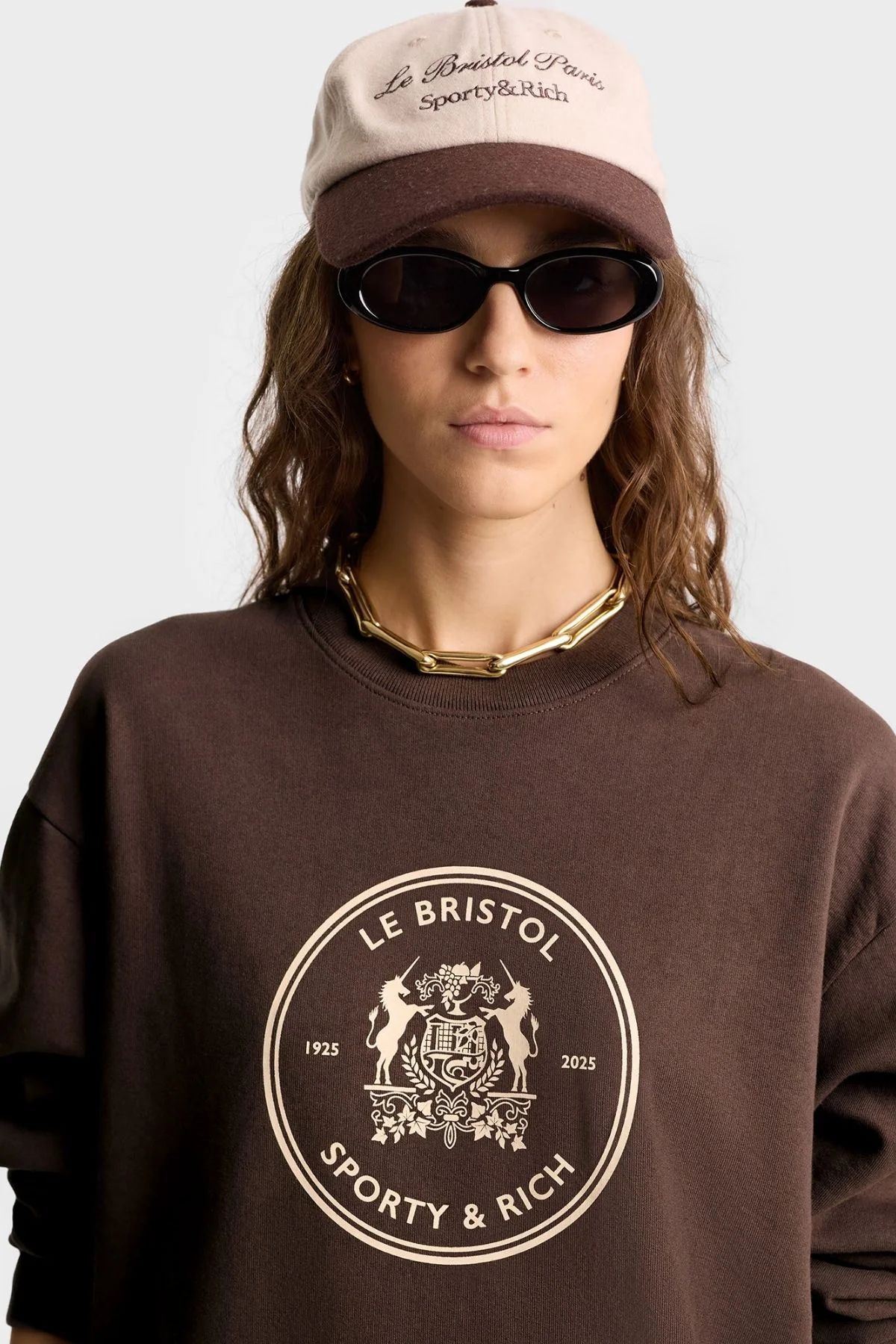 Sporty & Rich Bristol Crest 100th Sweatshirt - Chocolate/ Cream - Image 5