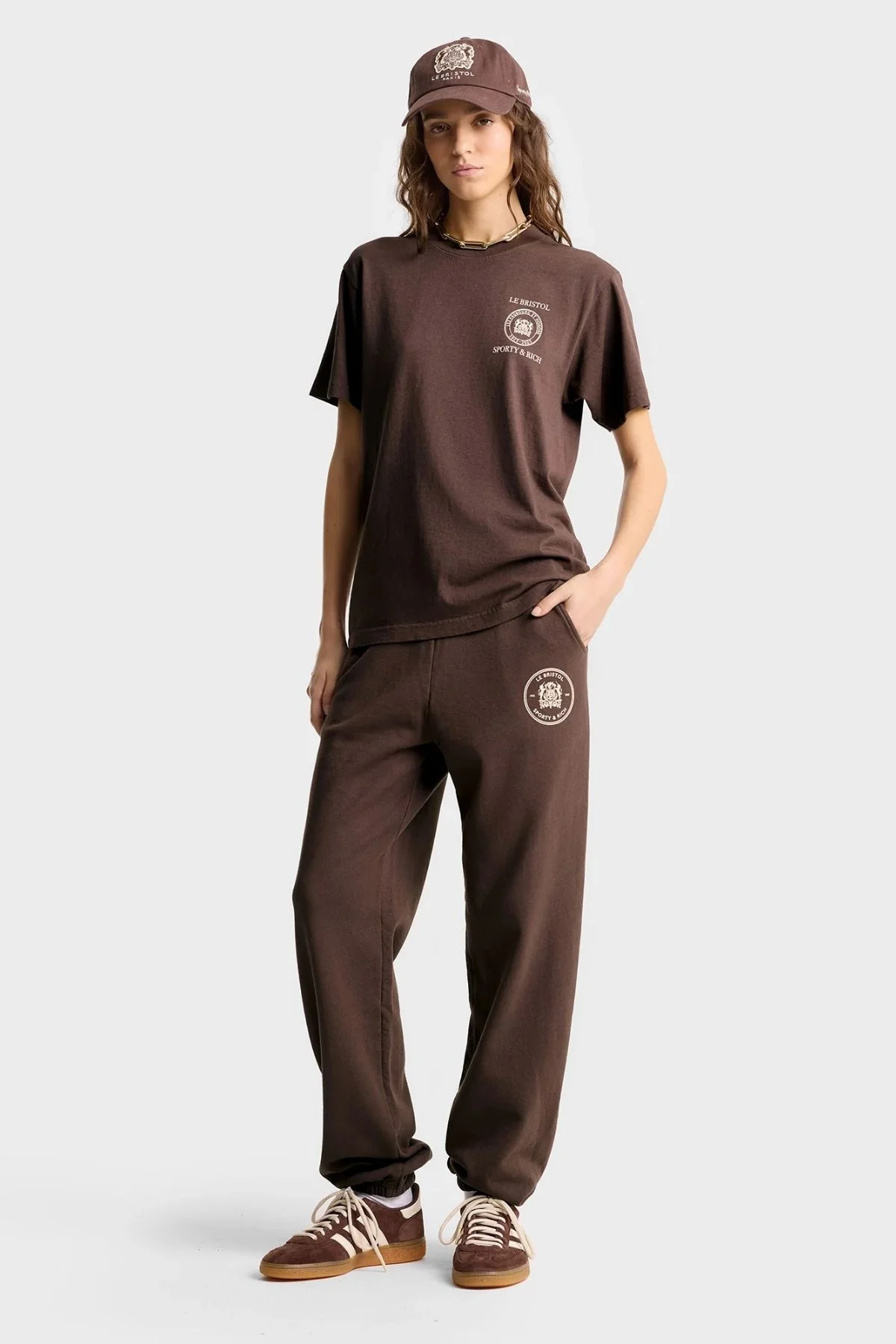 Sporty & Rich Bristol Crest 100th Sweatpant - Chocolate/ Cream - Image 2