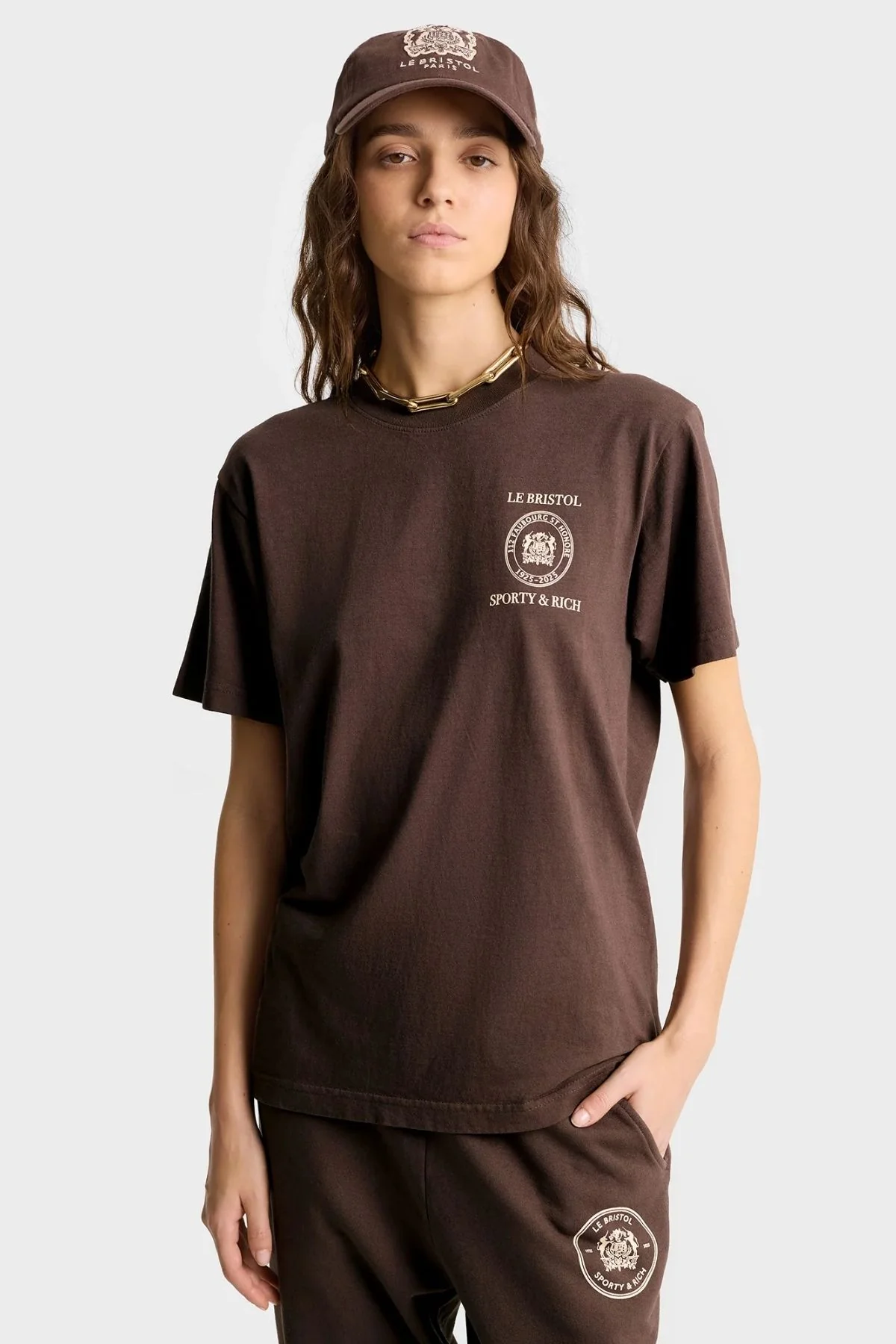 Sporty & Rich Bristol Crest 100th Sweatpant - Chocolate/ Cream - Image 4
