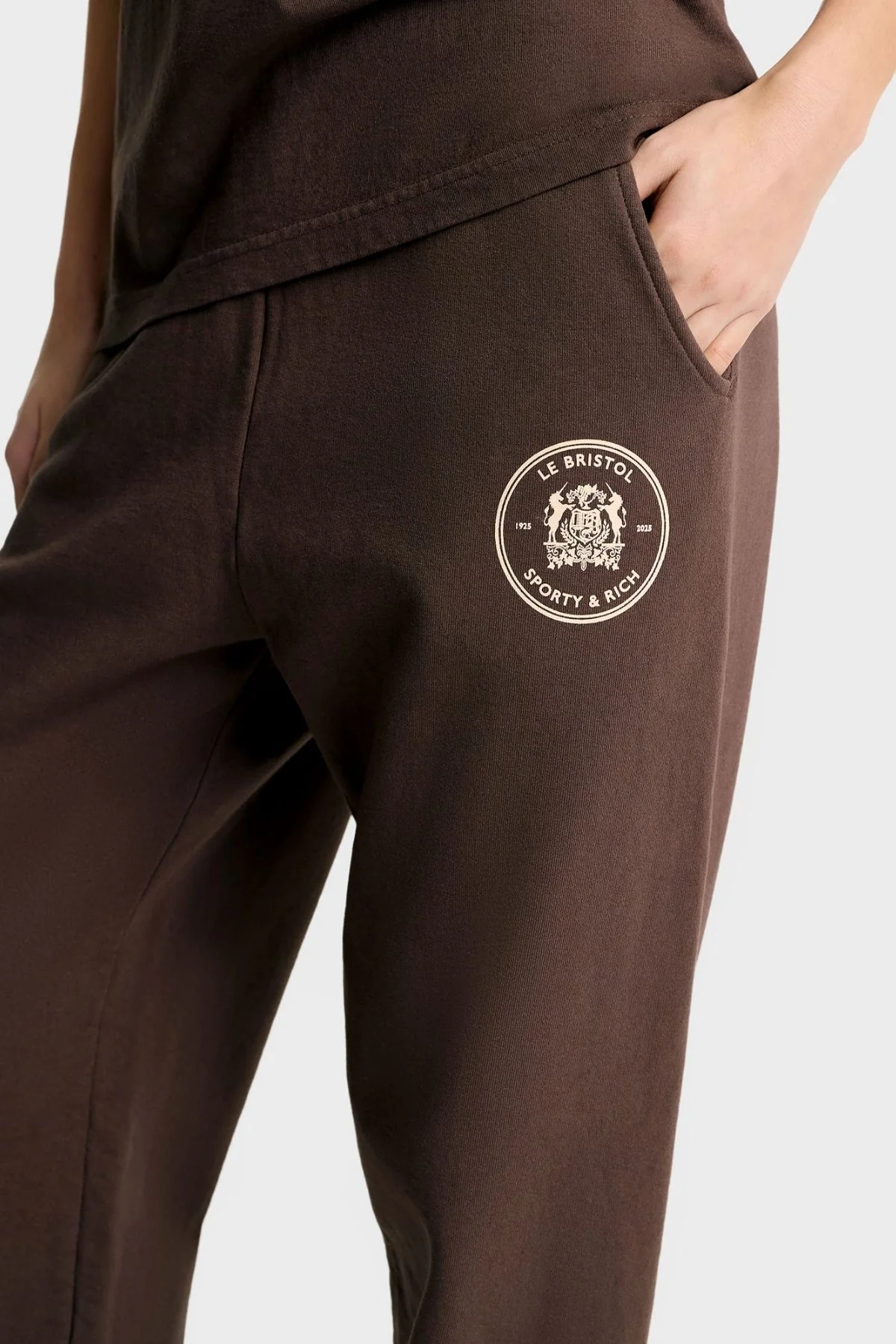Sporty & Rich Bristol Crest 100th Sweatpant - Chocolate/ Cream - Image 5