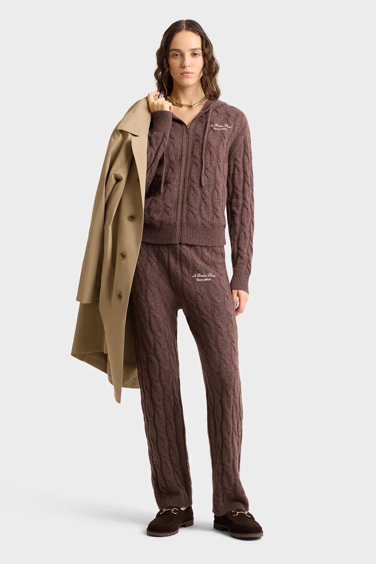 Sporty & Rich Faubourg Cashmere Pants - Chocolate/ Cream - Image 3