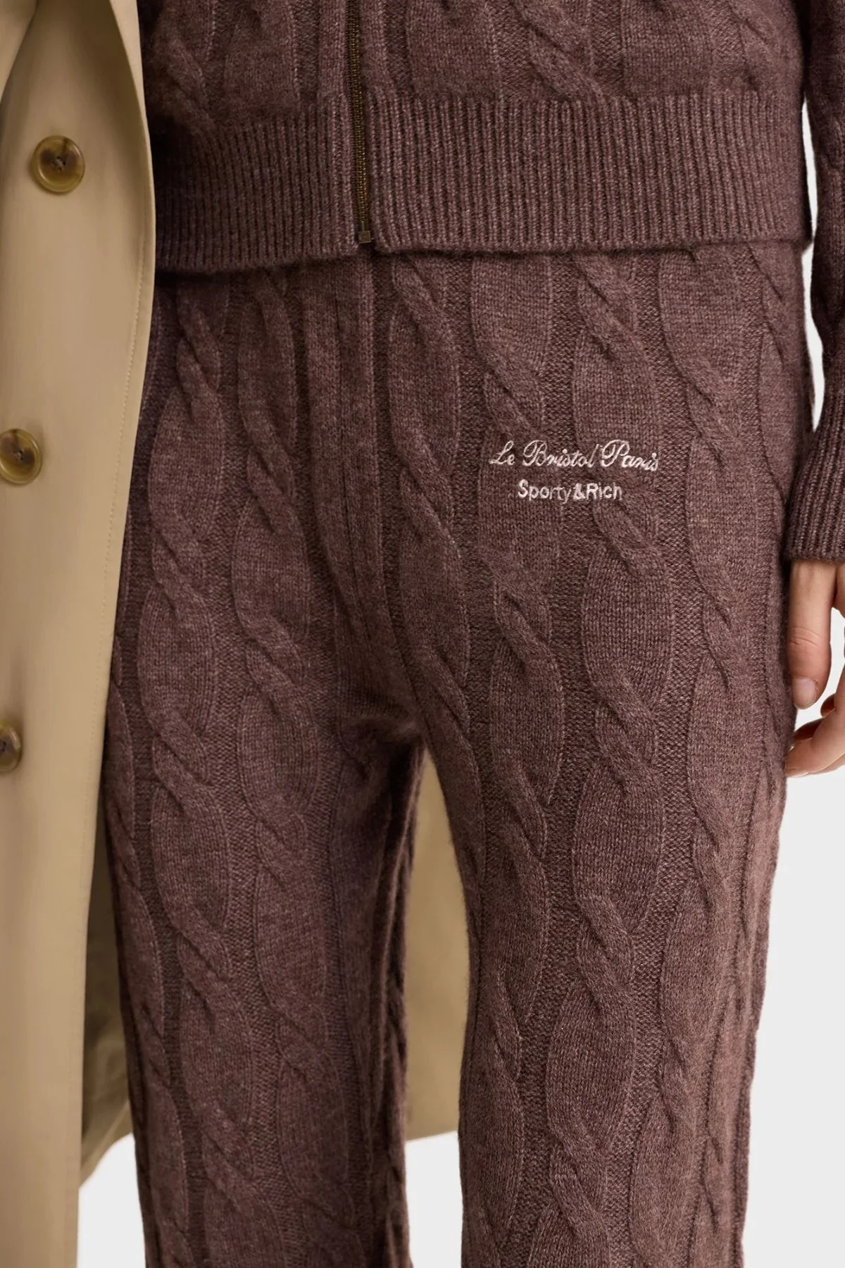 Sporty & Rich Faubourg Cashmere Pants - Chocolate/ Cream - Image 6
