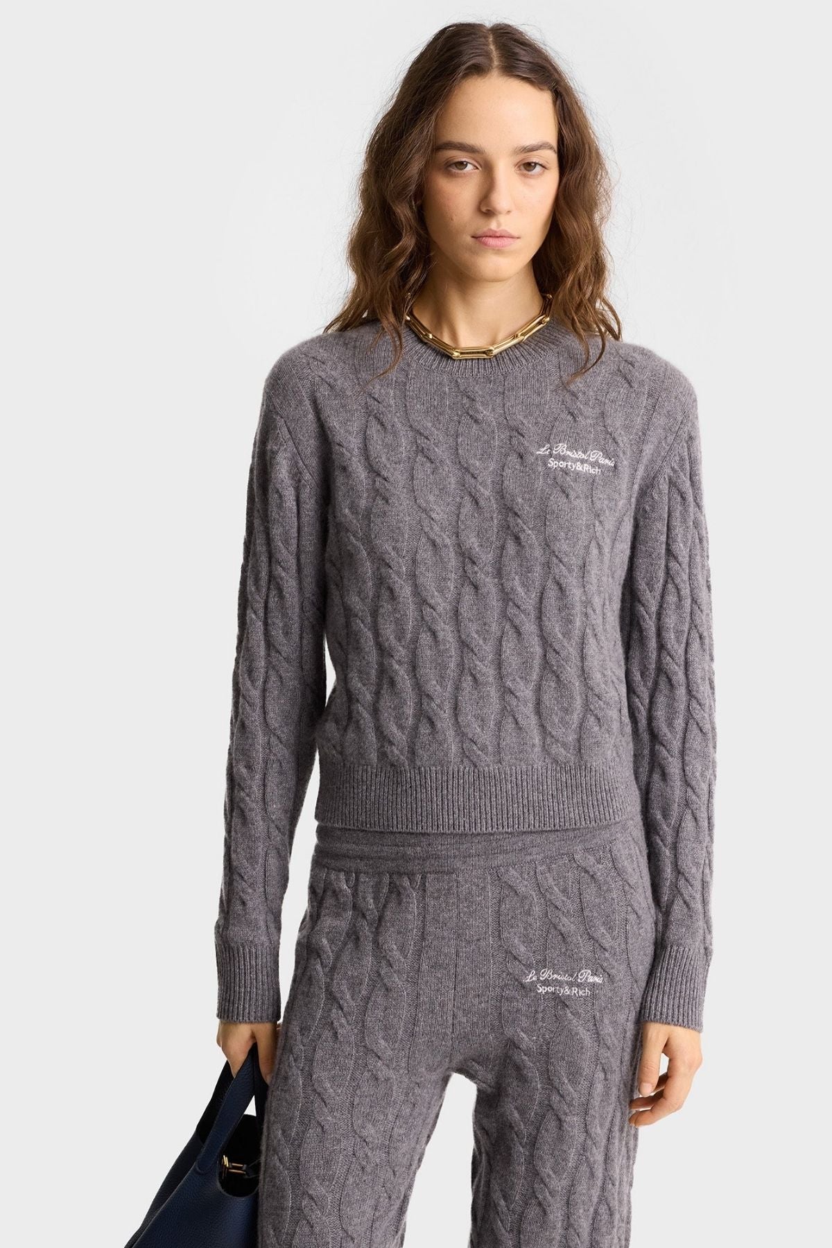 Sporty & Rich Faubourg Cashmere Pants - Dark Grey/ White - Image 4