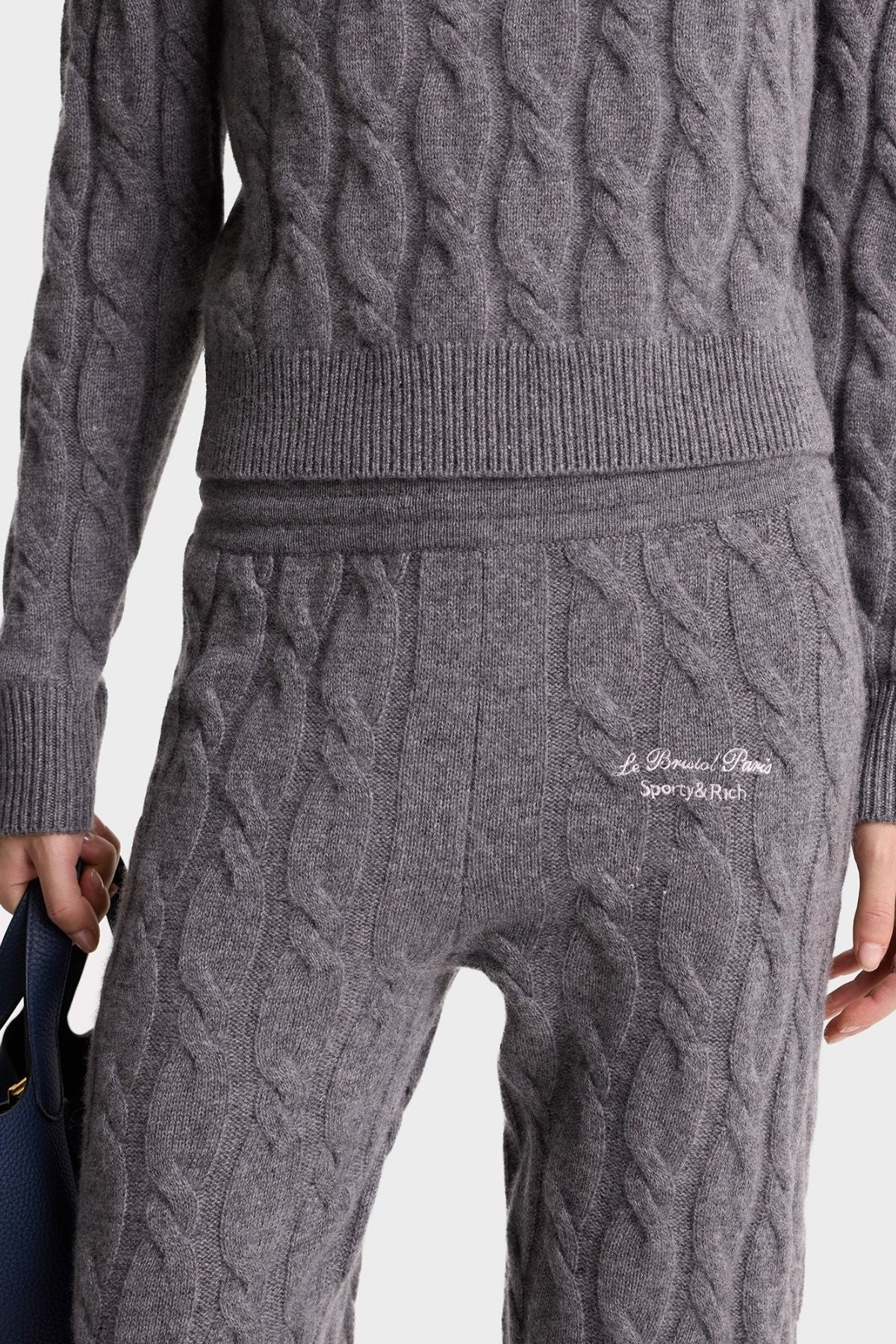 Sporty & Rich Faubourg Cashmere Pants - Dark Grey/ White - Image 5