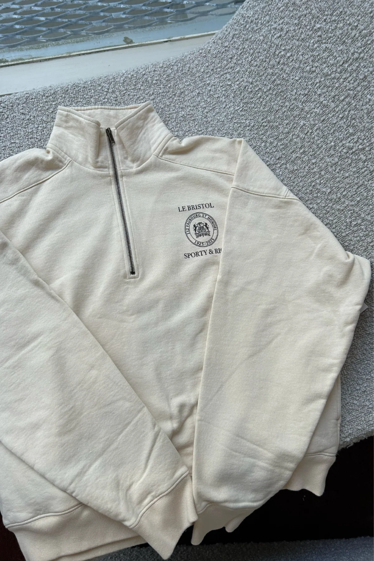 Sporty & Rich Faubourg Quarter Zip Sweatshirt - Cream/ Chocolate - Image 4