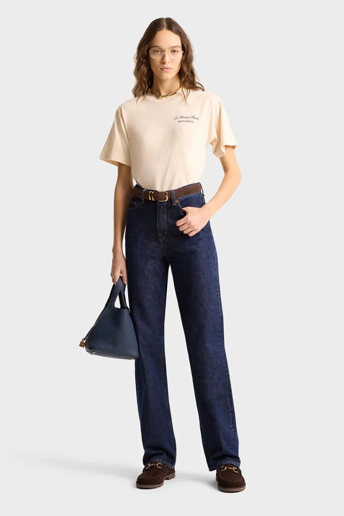 Sporty & Rich Faubourg T-Shirt - Cream/ Chocolate - Image 3