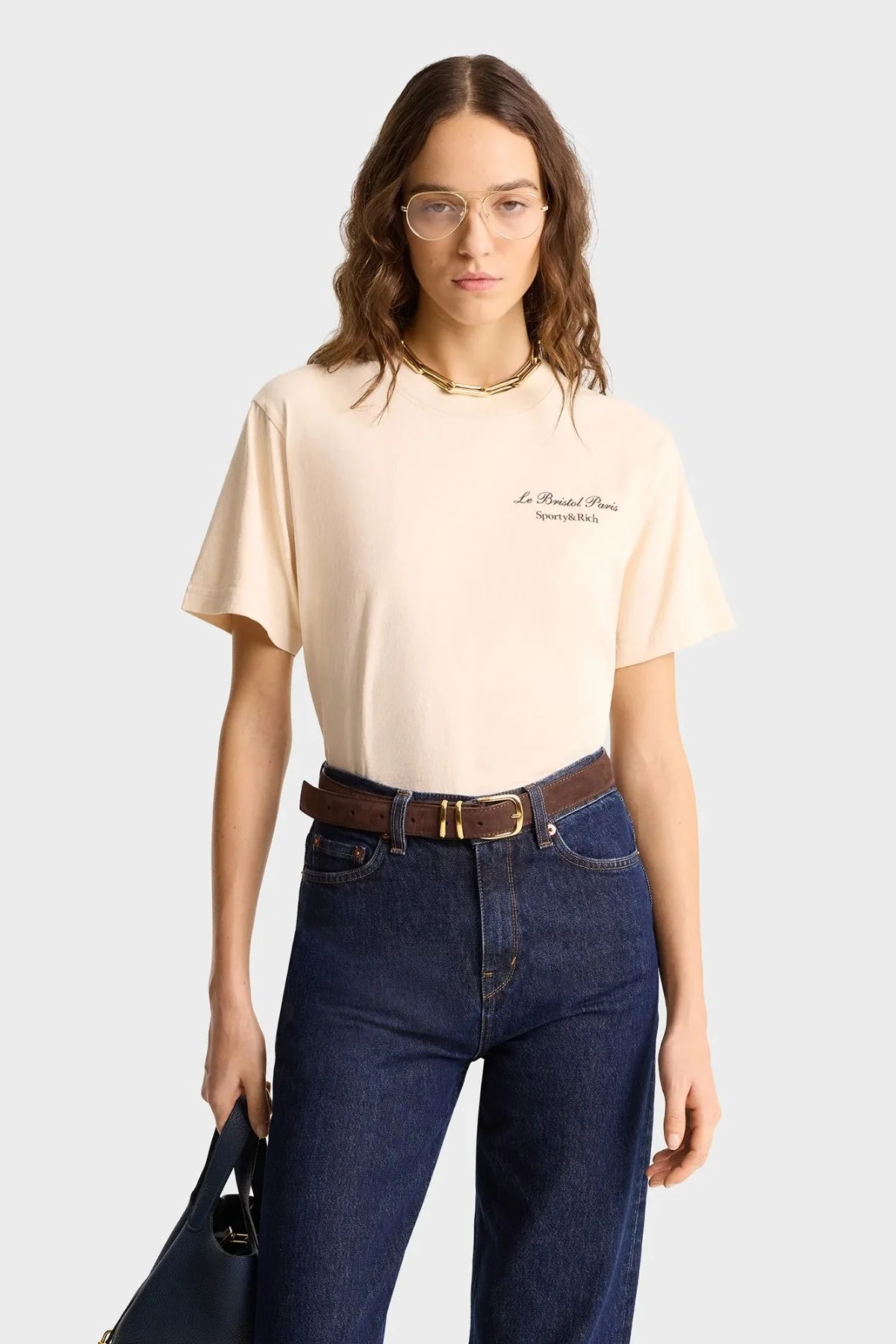Sporty & Rich Faubourg T-Shirt - Cream/ Chocolate - Image 5