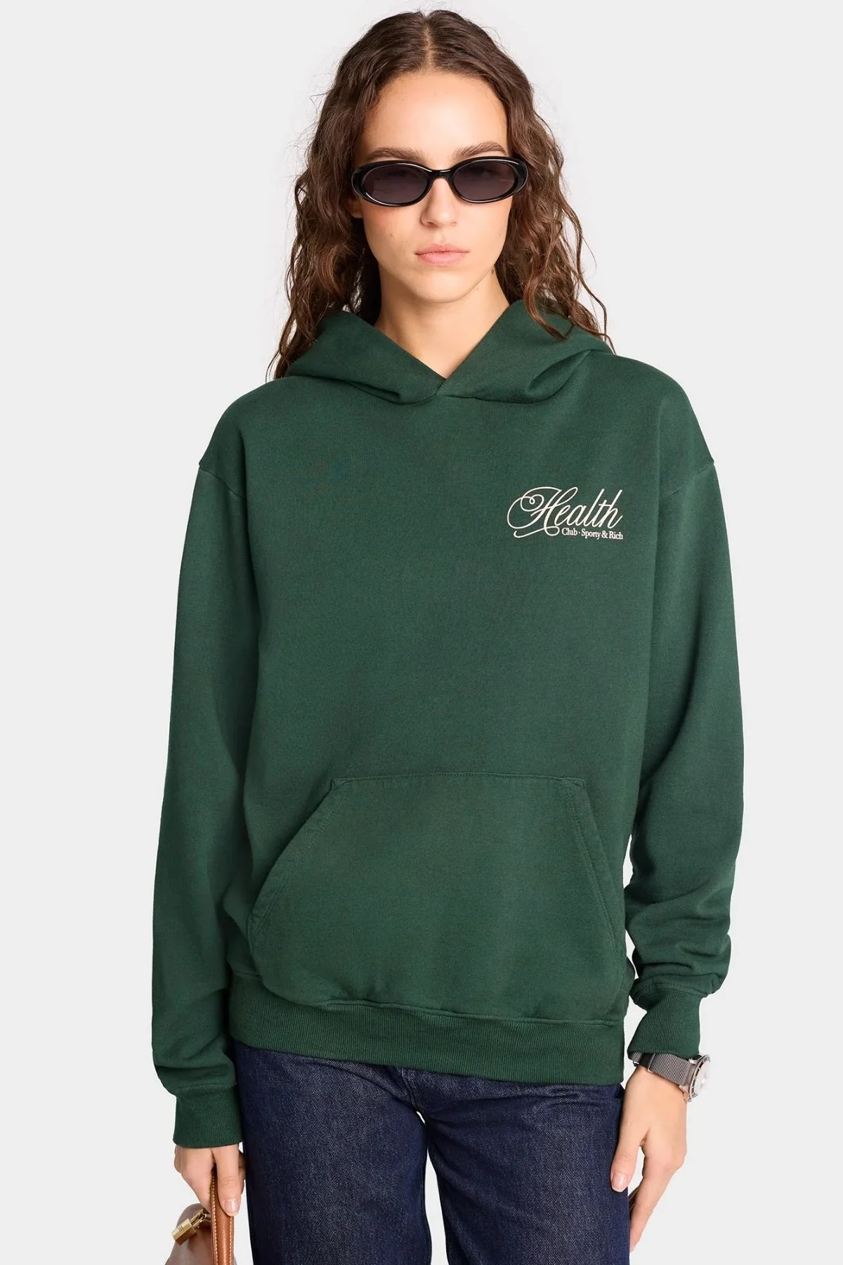 Sporty & Rich Health Script Hoodie - Forest/ Cream - Image 4