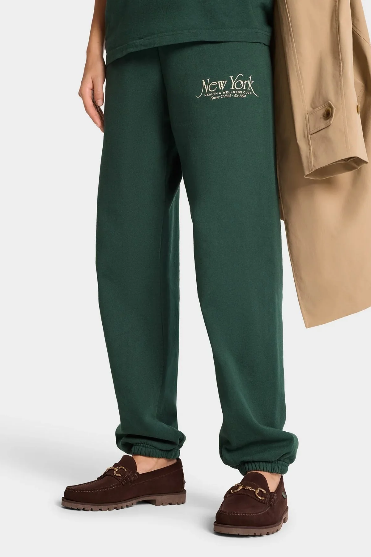 Sporty & Rich NY 94 Sweatpant - Forest/ Cream - Image 4