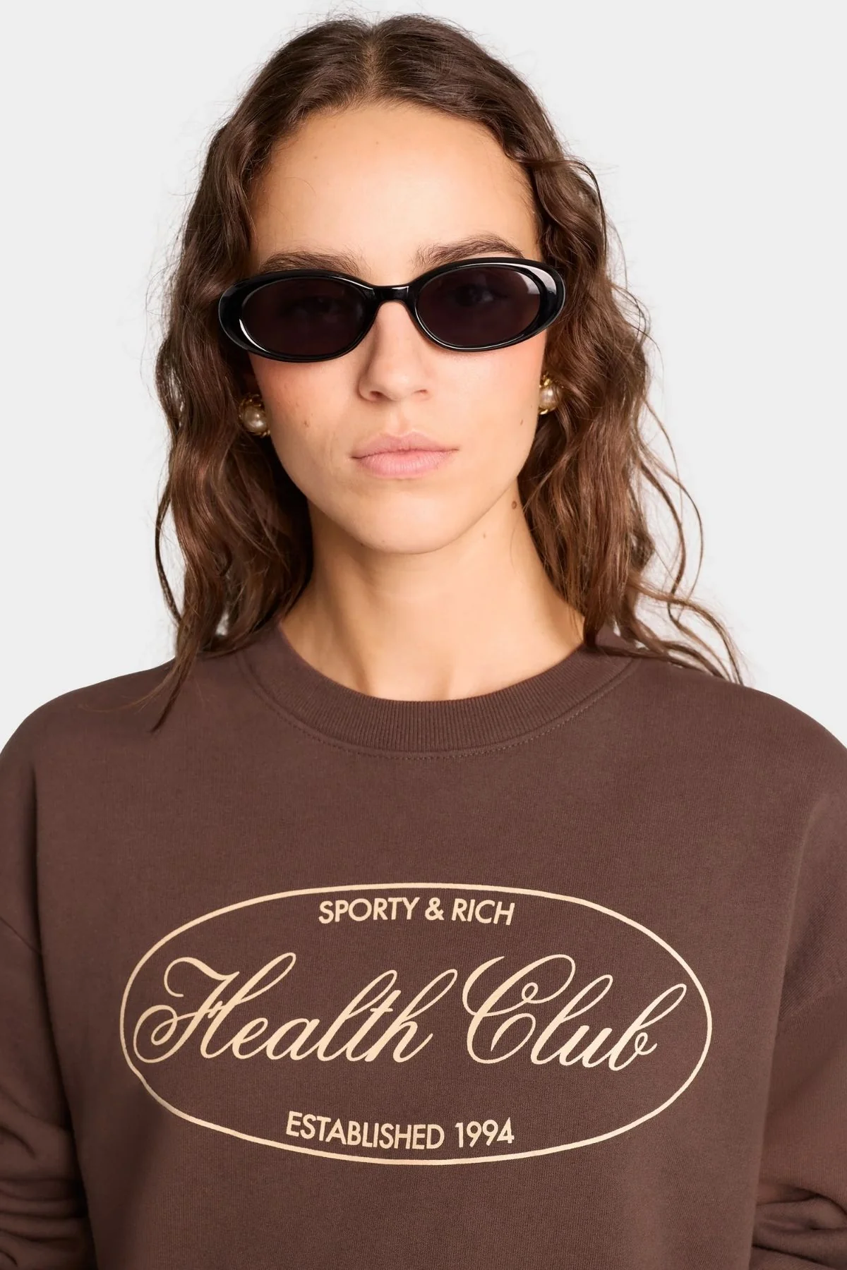 Sporty & Rich Oval Health Sweatshirt - Chocolate/ Cream - Image 4