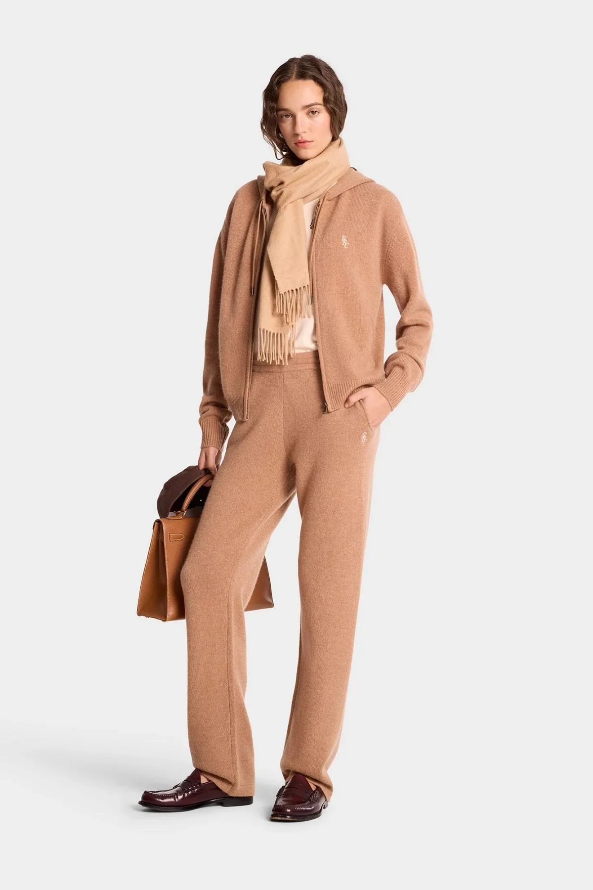 Sporty & Rich SRC Cashmere Pants - Camel/ White - Image 3