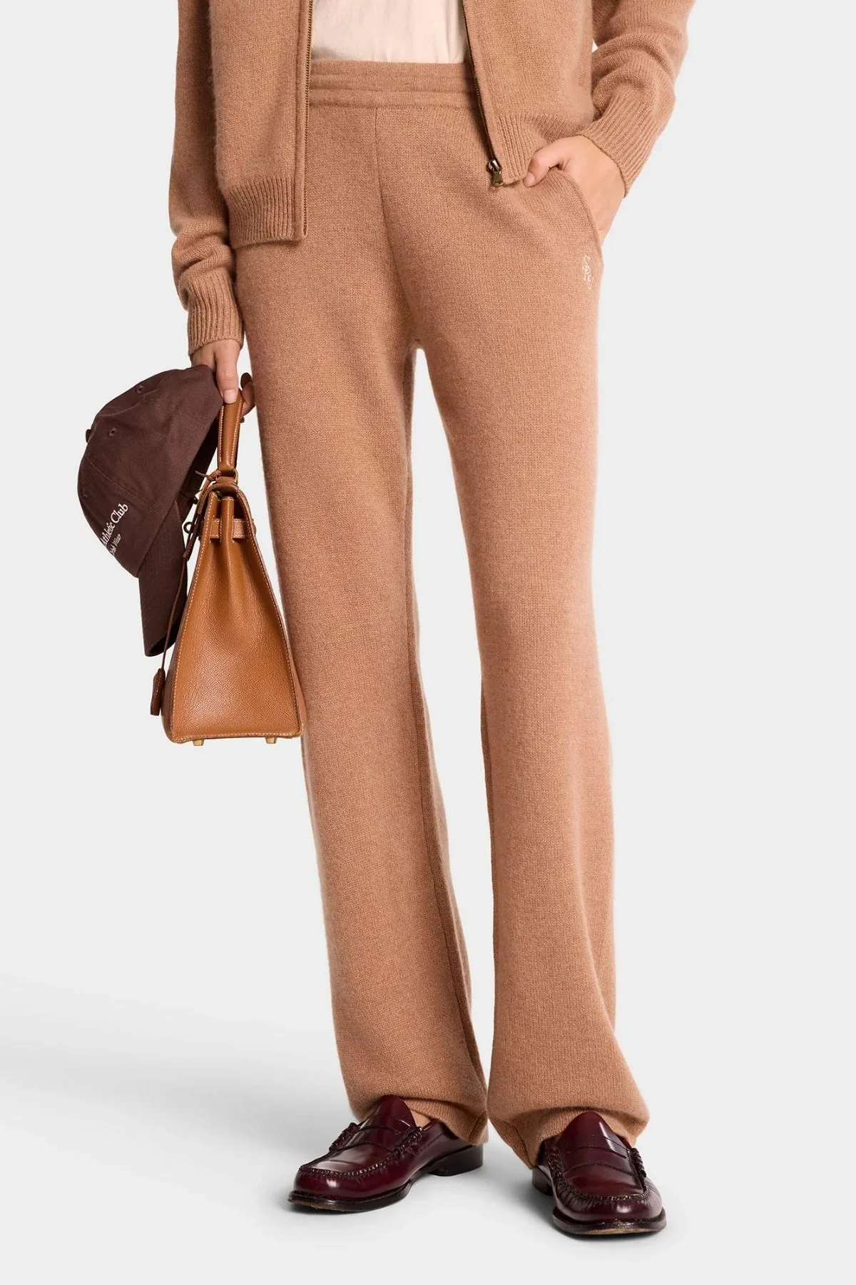 Sporty & Rich SRC Cashmere Pants - Camel/ White - Image 5