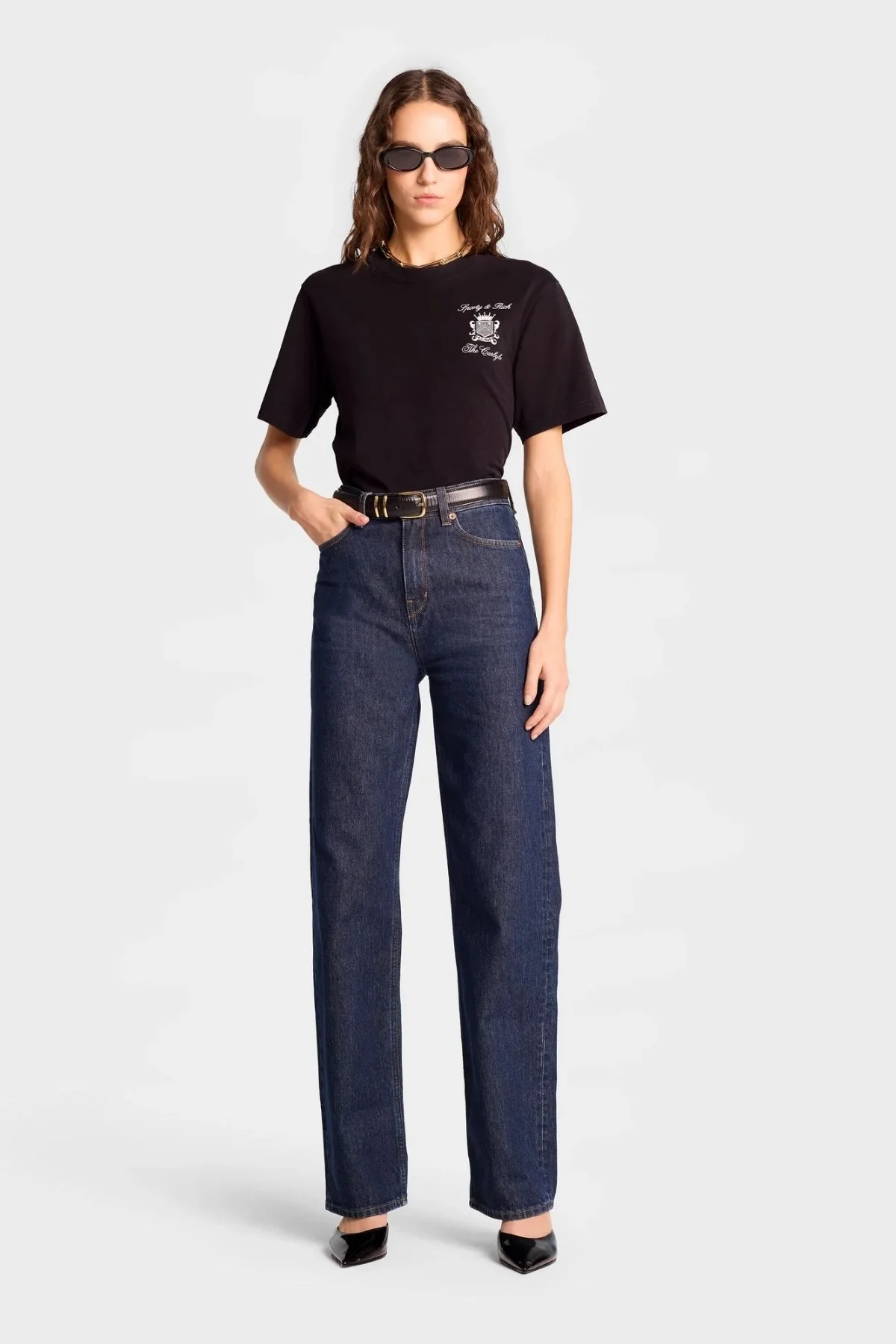 Sporty & Rich The Carlyle Crest T-Shirt - Black/ White - Image 3