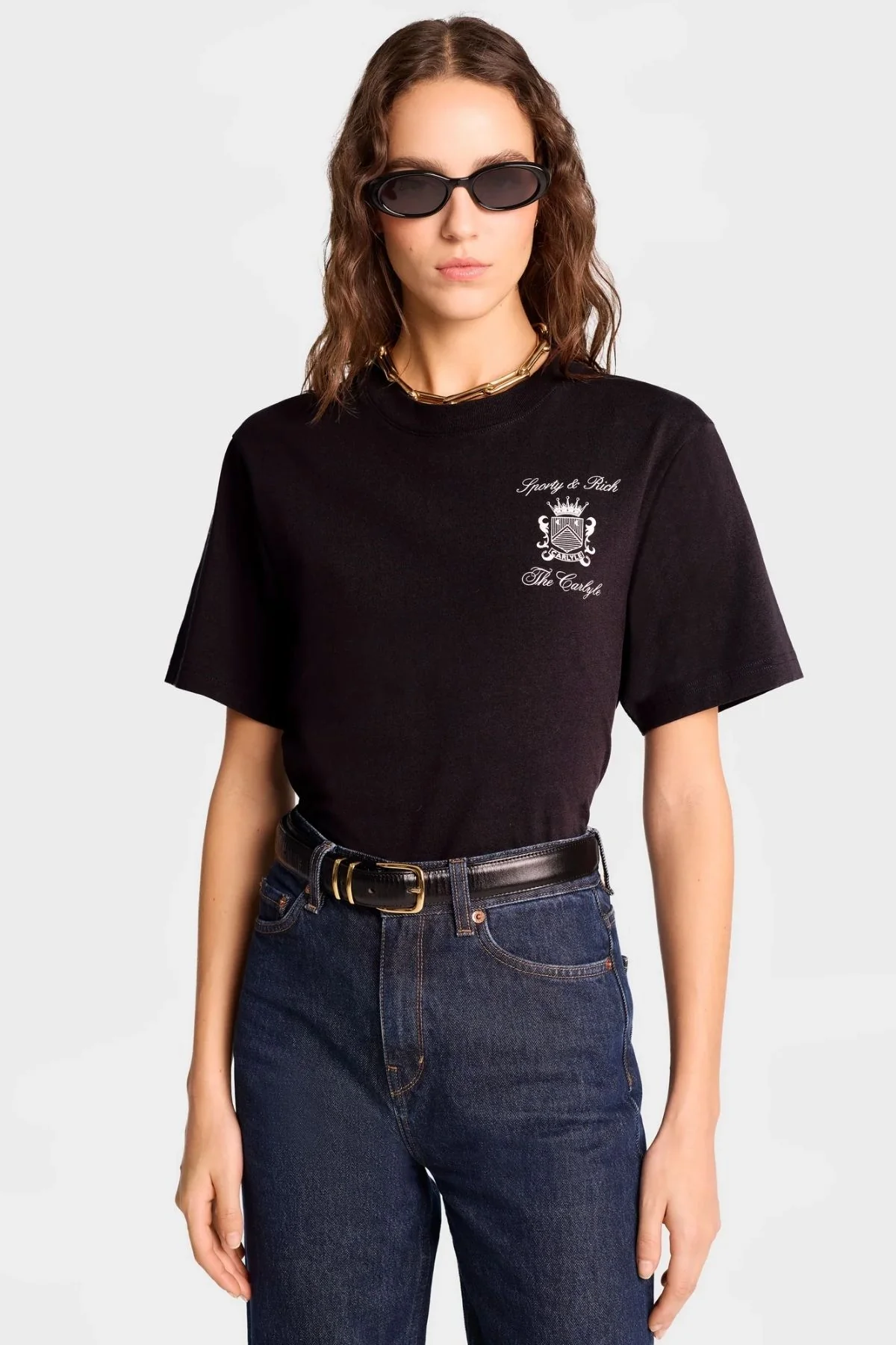 Sporty & Rich The Carlyle Crest T-Shirt - Black/ White - Image 4