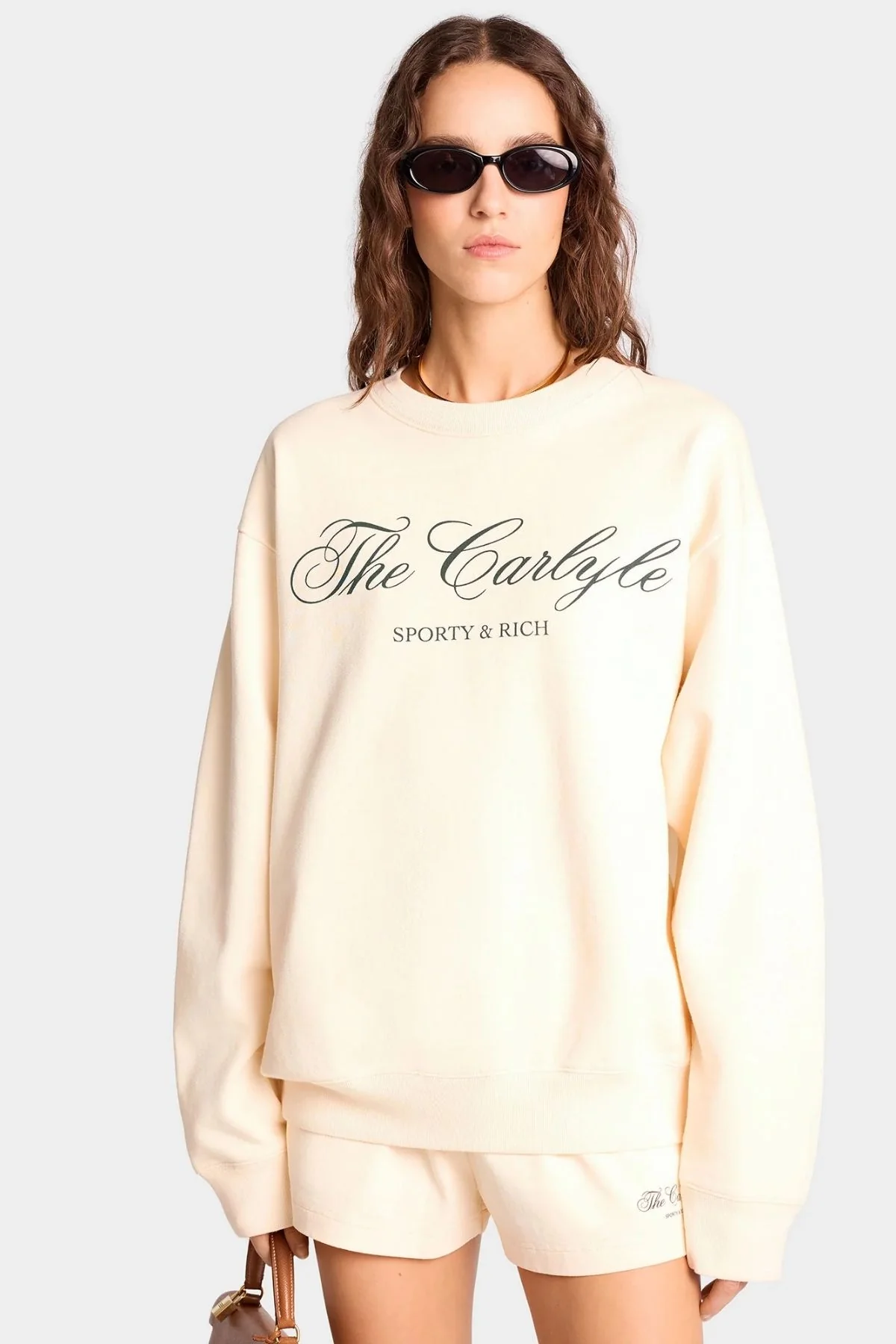 Sporty & Rich The Carlyle Script Sweater - Cream/ Forest - Image 3