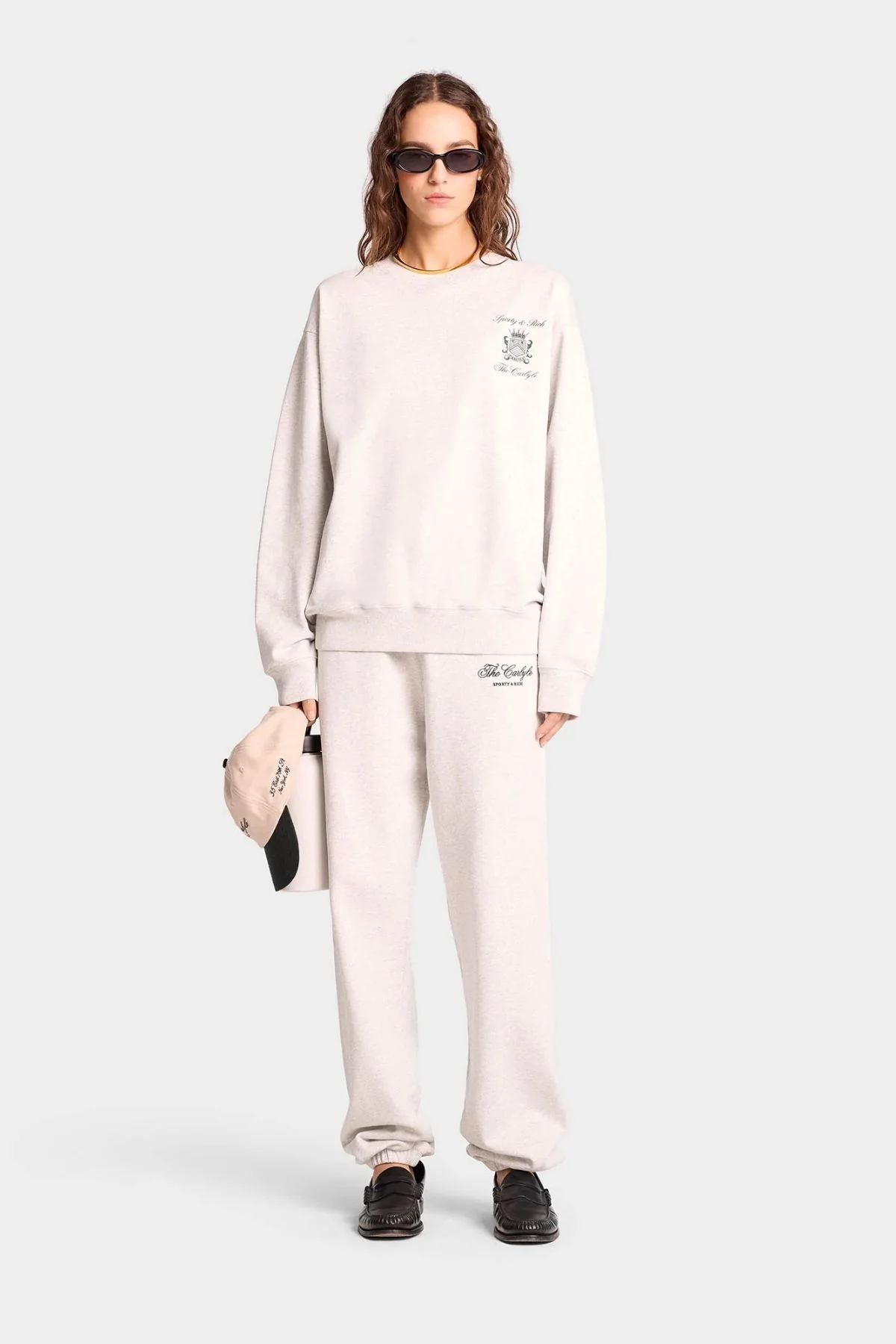 Sporty & Rich The Carlyle Script Sweatpant - Heather Grey/ Forest - Image 3