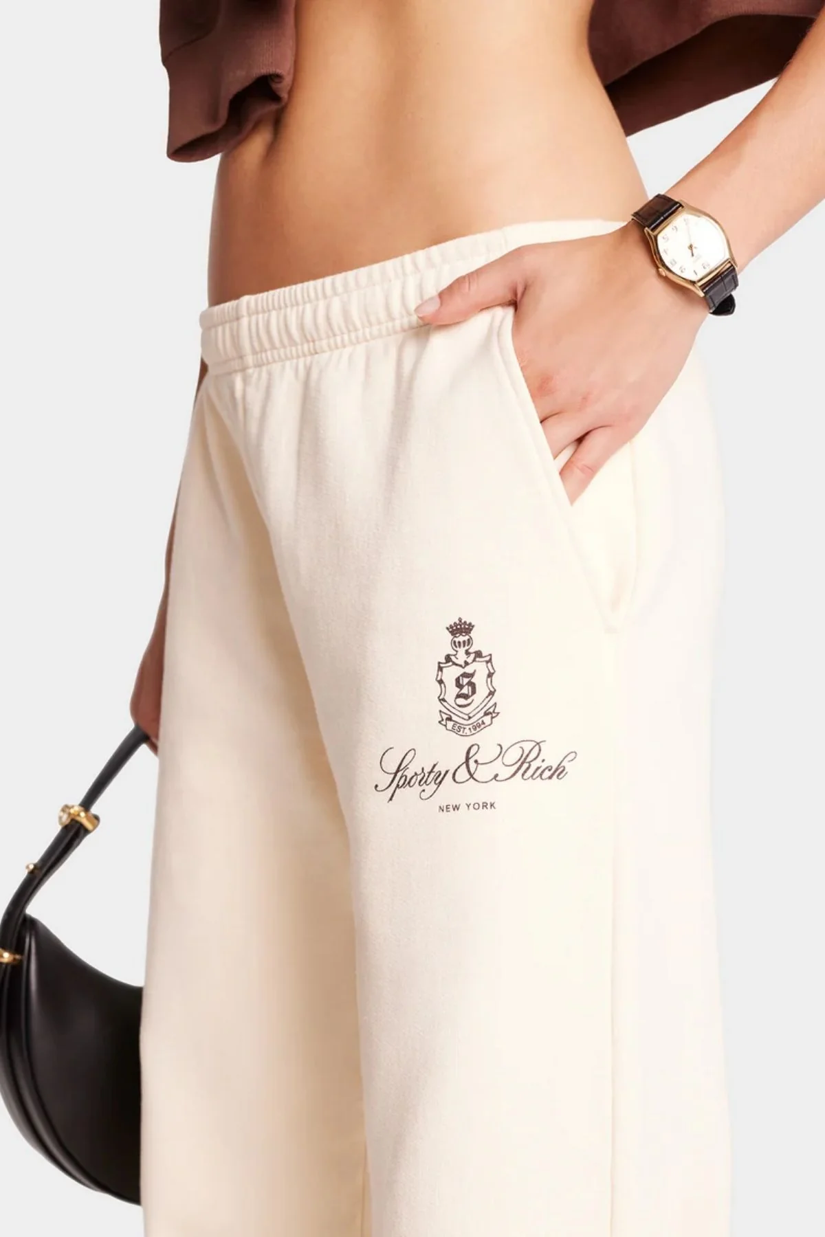 Sporty & Rich Vendome Straight Leg Sweatpant - Cream/ Chocolate - Image 4