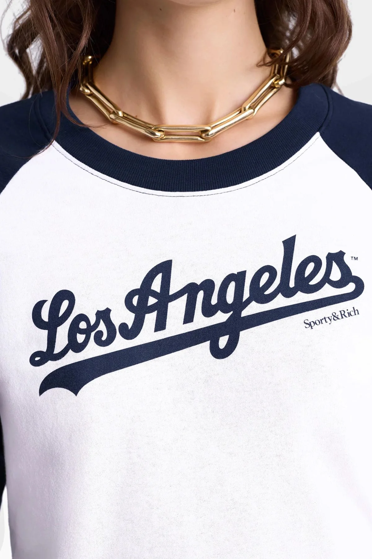 Sporty & Rich Dodgers Baseball Tee - White/ Dark Navy - Image 4