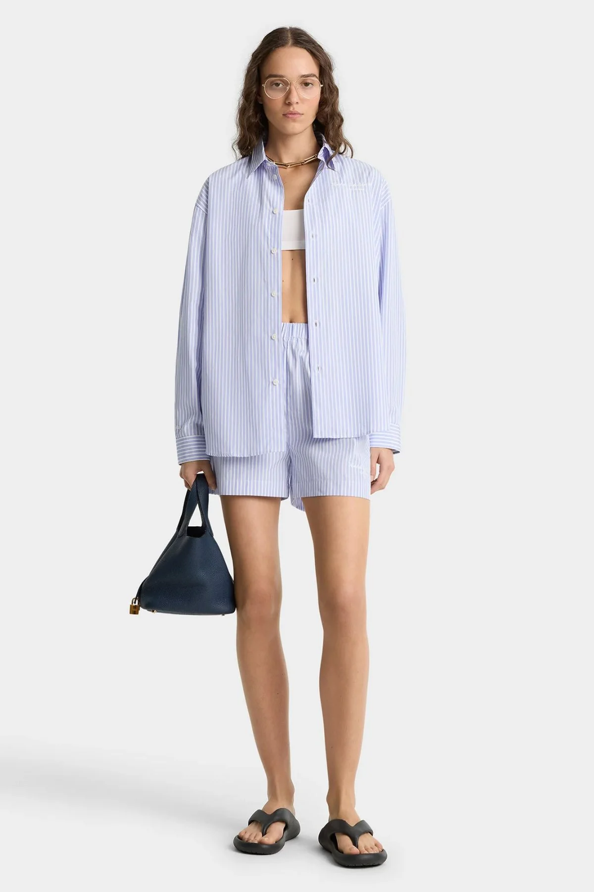 Sporty & Rich Eden Script Oversized Shirt - Stripe - Image 2