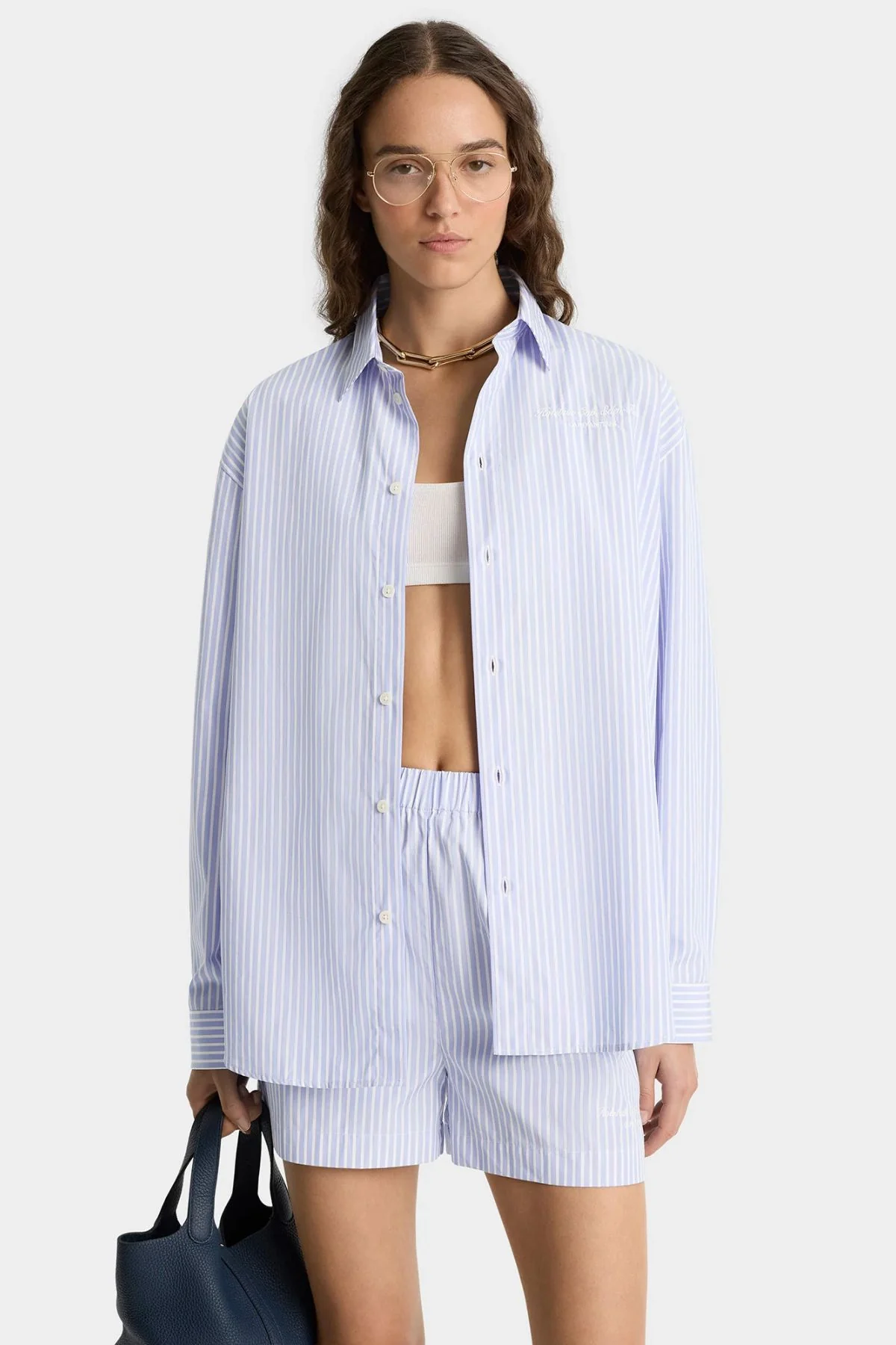 Sporty & Rich Eden Script Oversized Shirt - Stripe - Image 5