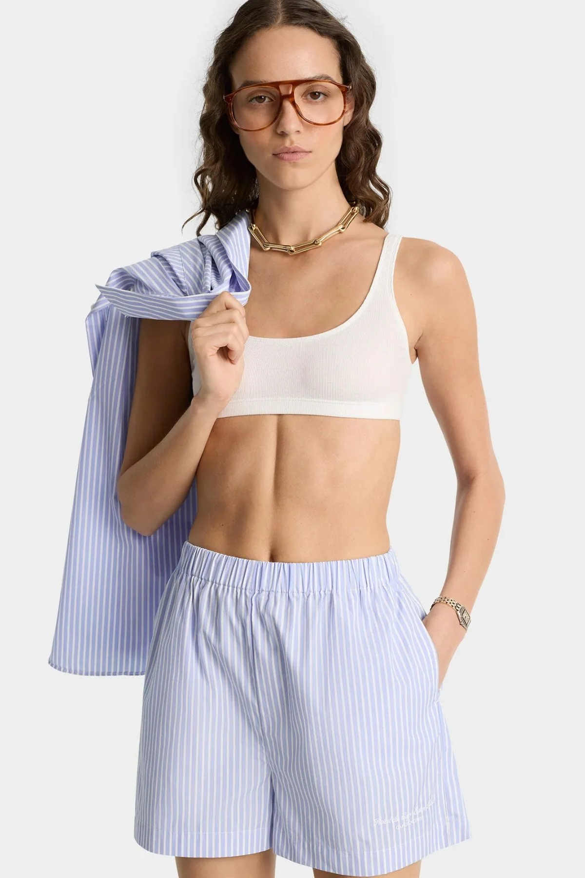 Sporty & Rich Eden Script Poplin Short - Stripe - Image 2