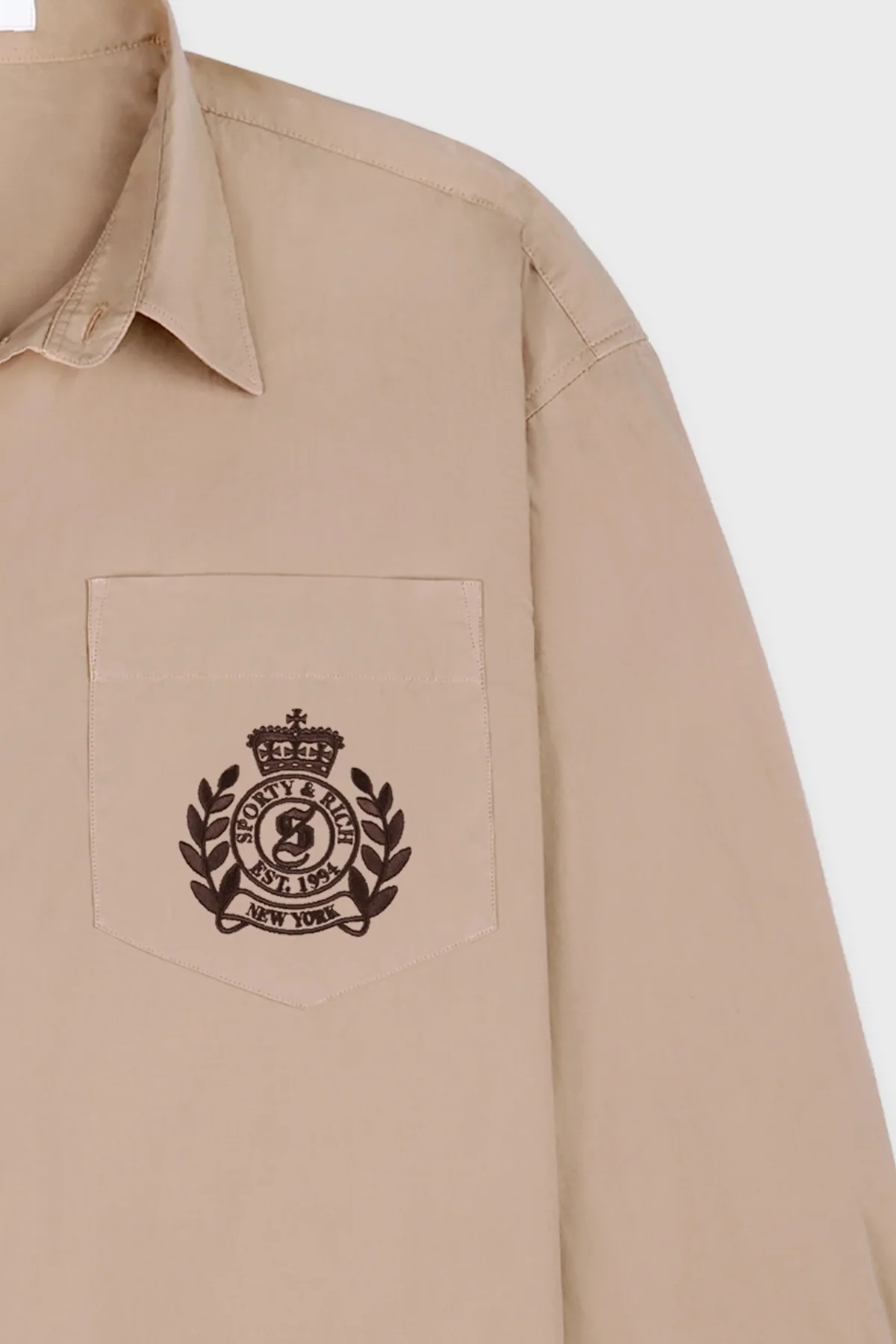 Sporty & Rich H&W Crest Oversized Shirt - Light Tan - Image 5