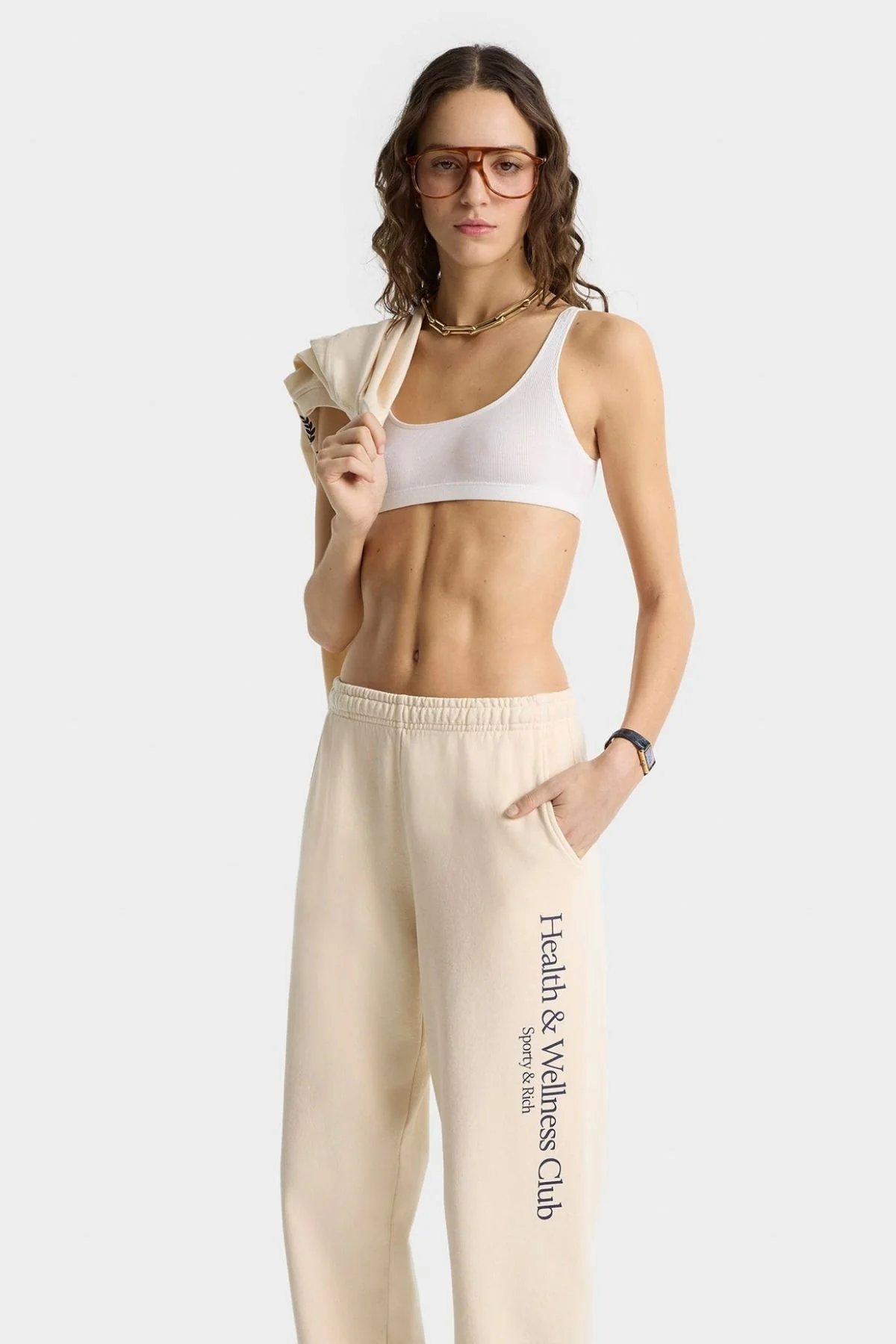 Sporty & Rich H&W Crest Sweatpant - Cream - Image 3